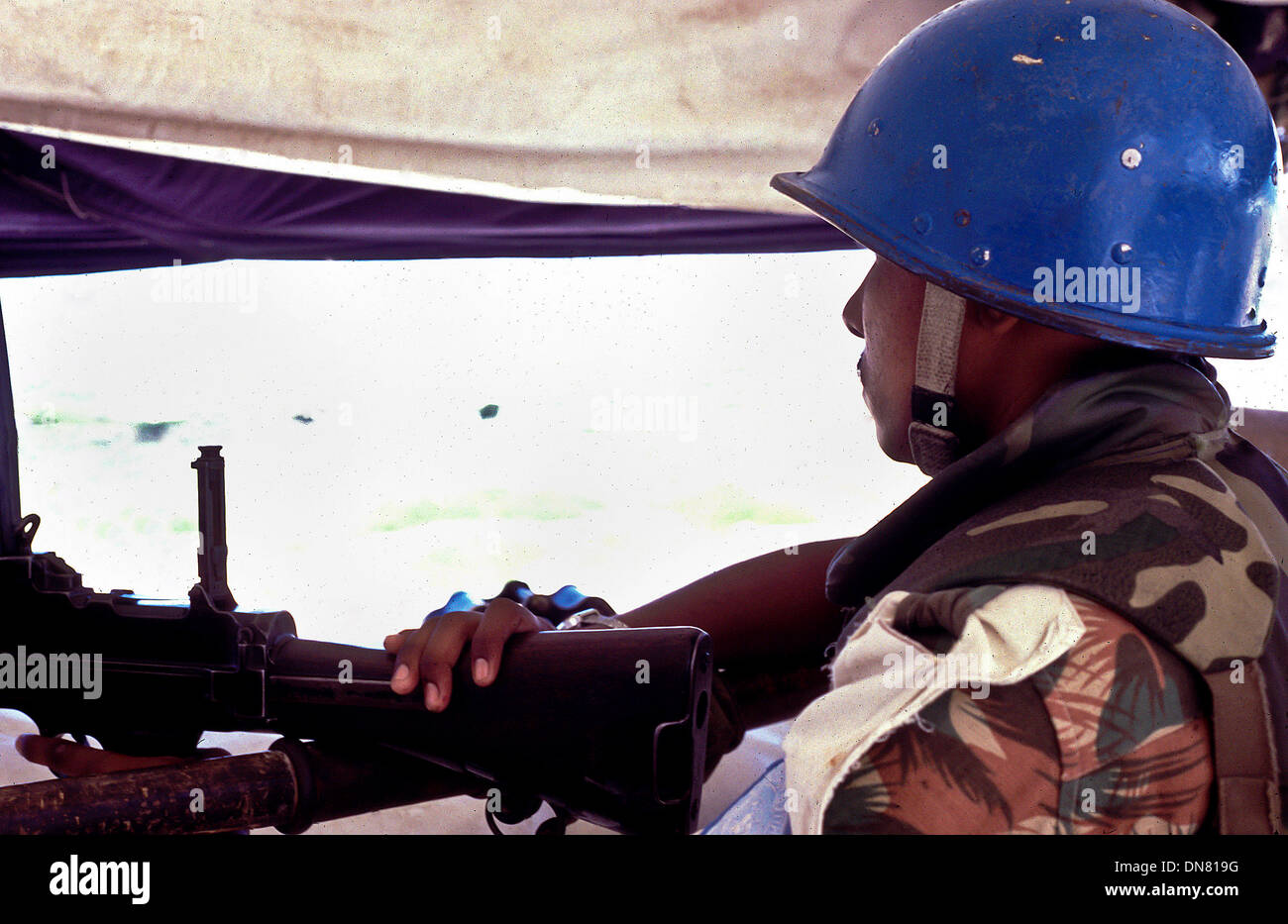 Nov. 30, 1993 - Kismayo, Somalia - UN Indian peacekeepers in watchtower in Kismayo, Somalia. (Credit Image: © Theodore Liasi/ZUMAPRESS.com) Stock Photo