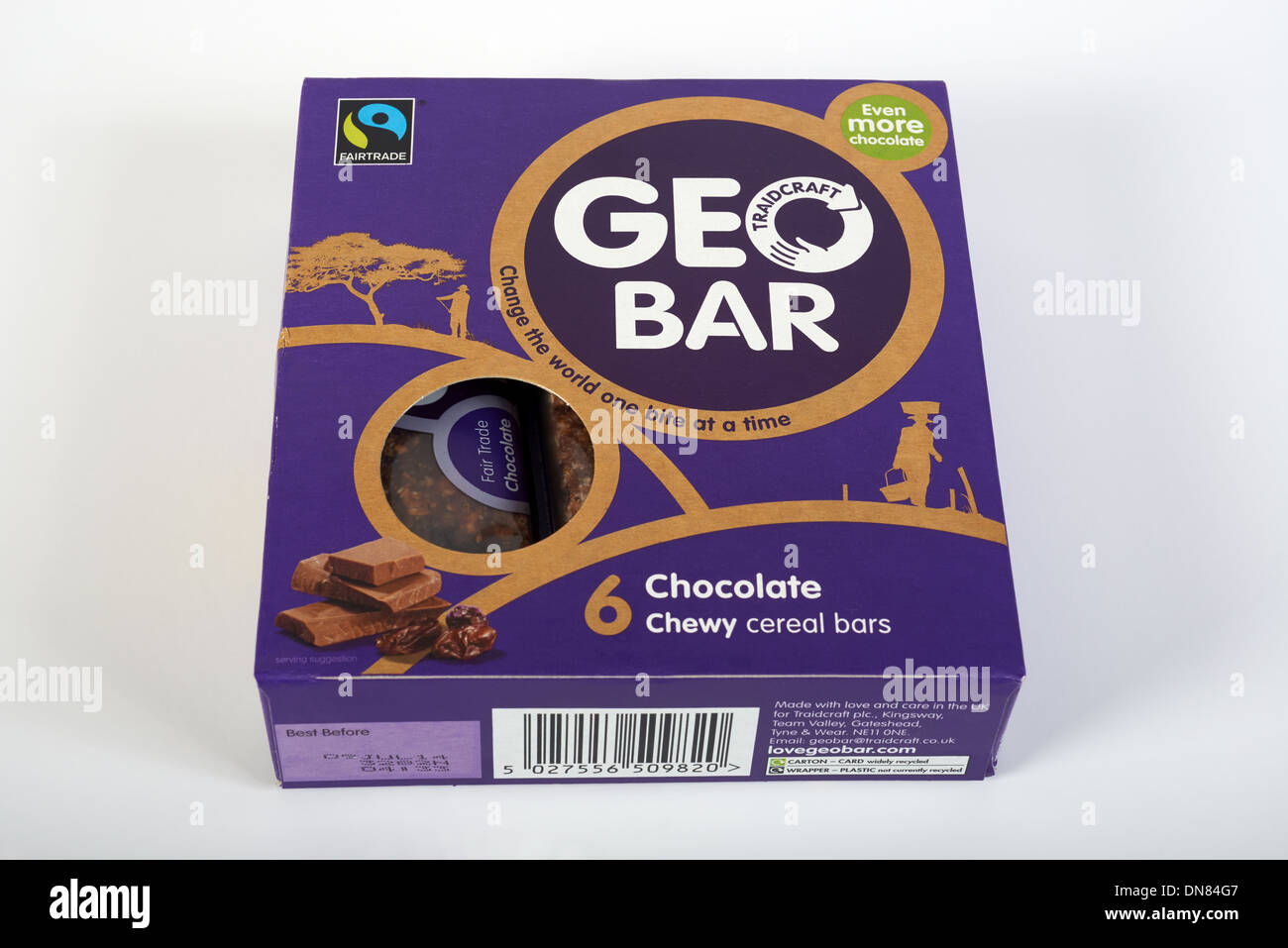 Fairtrade GEO bar chewy cereal chocolate bars Stock Photo