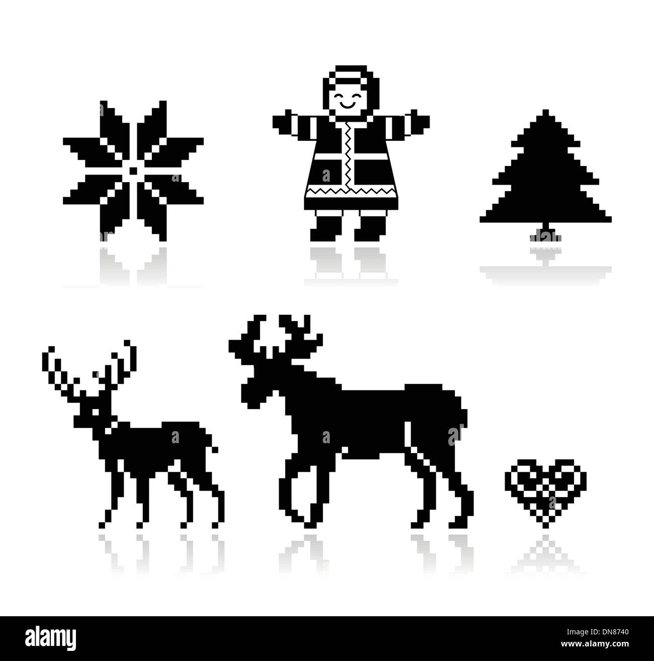 Christmas nordic pattern vector icons set Stock Vector