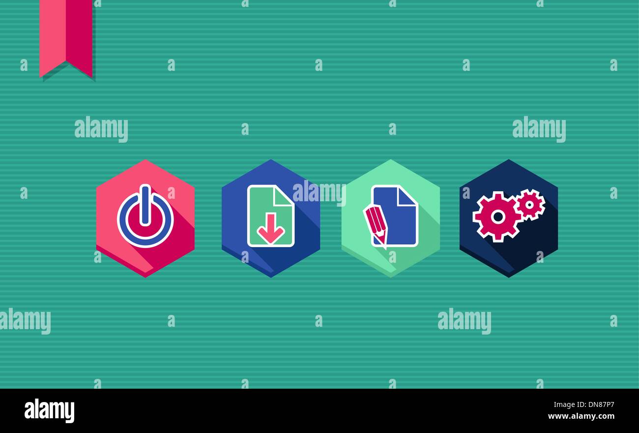 Web apps geometric flat icons set. Stock Vector