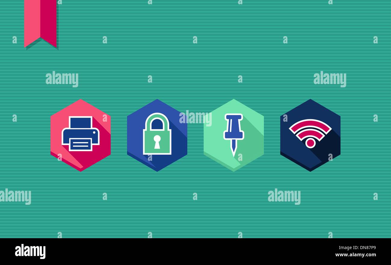 Web apps geometric flat icons set. Stock Vector
