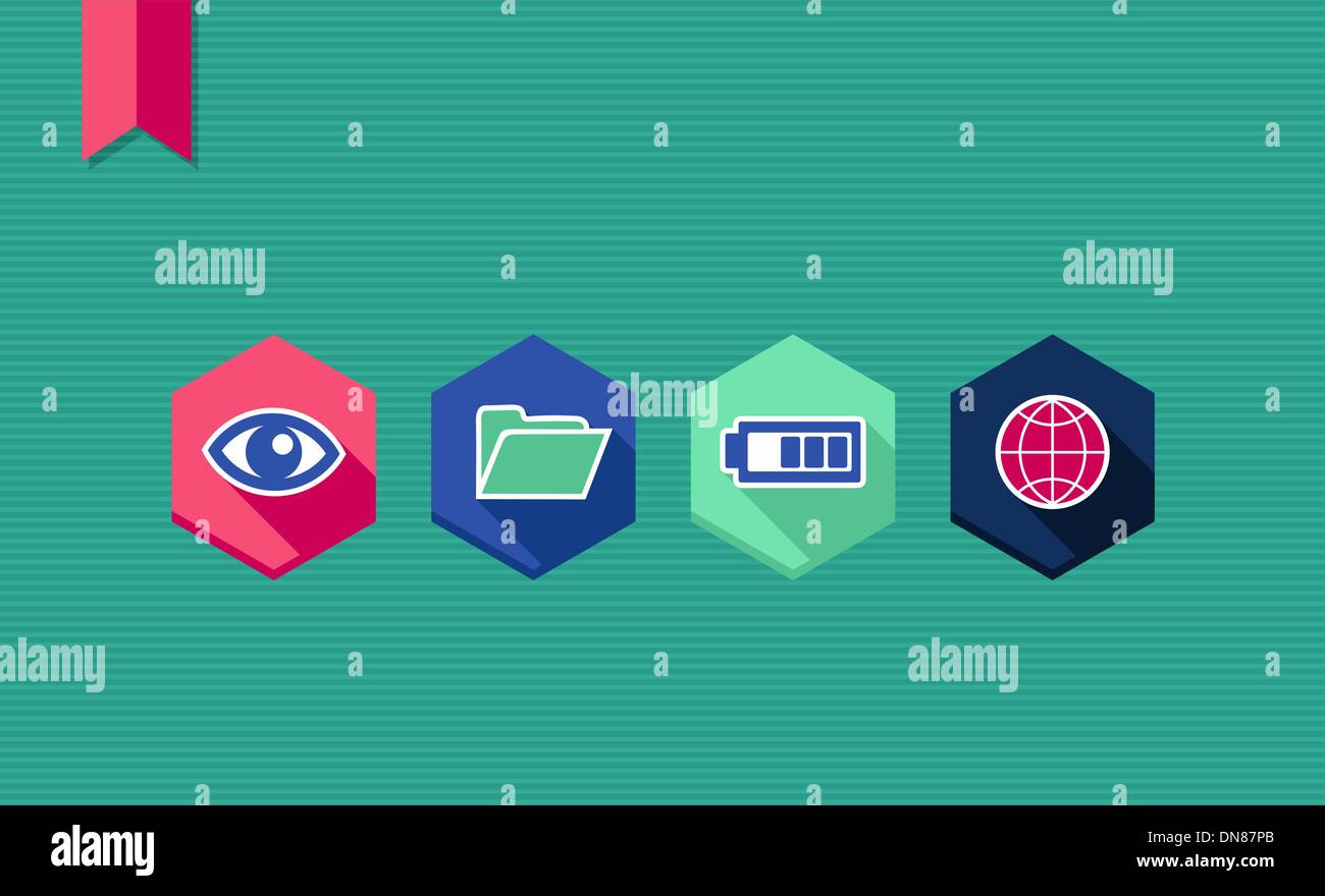 Web apps geometric flat icons set. Stock Vector