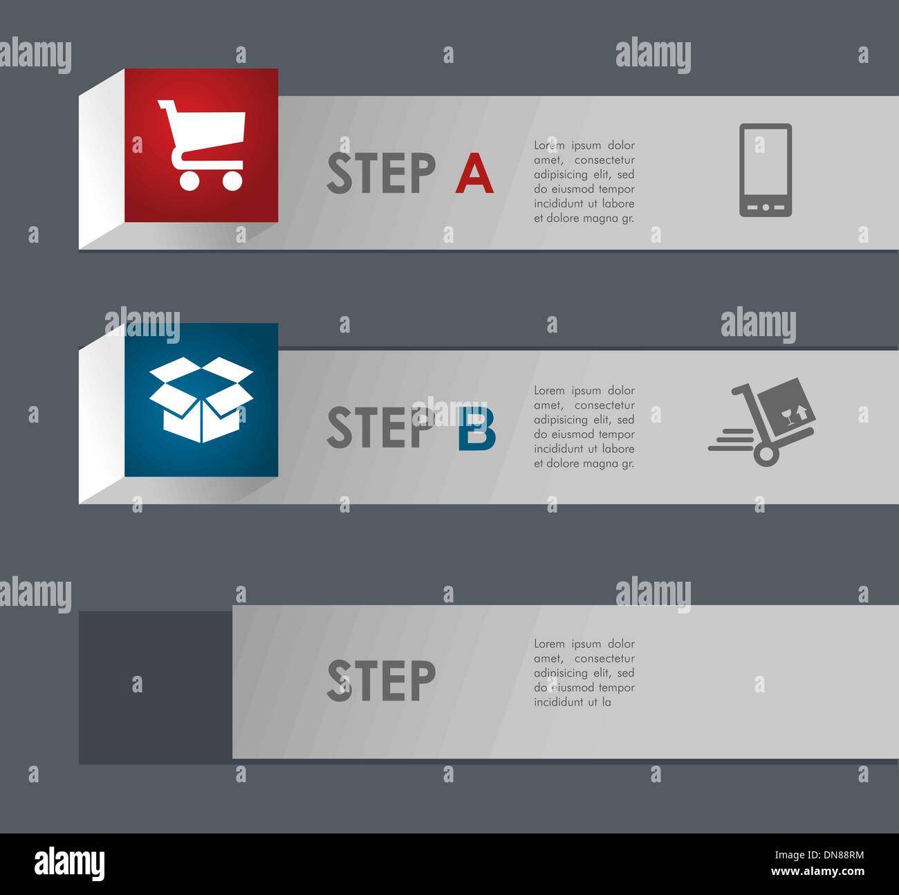 Web shopping and shipping steps. Stock Vector