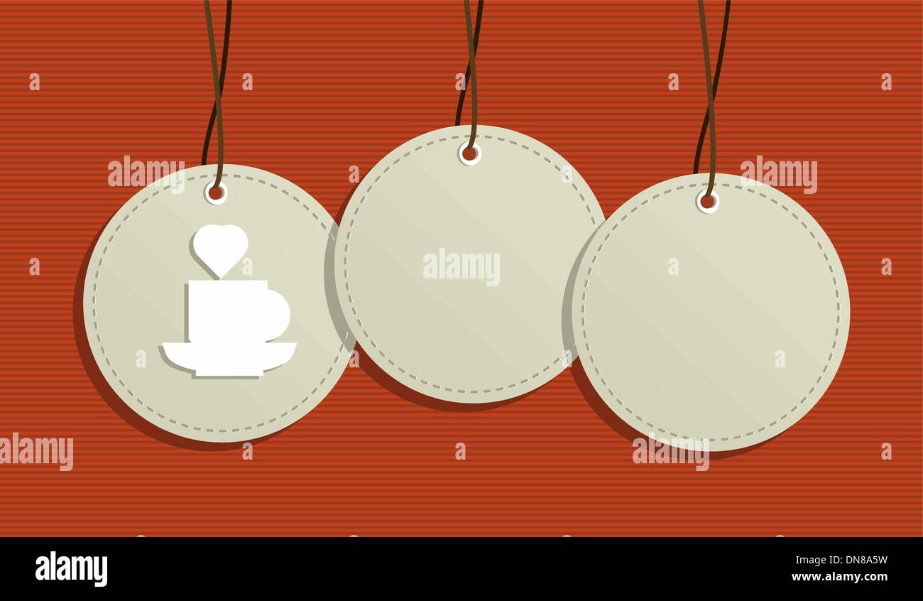 Hanging coffee flat icons badges Stock Vector