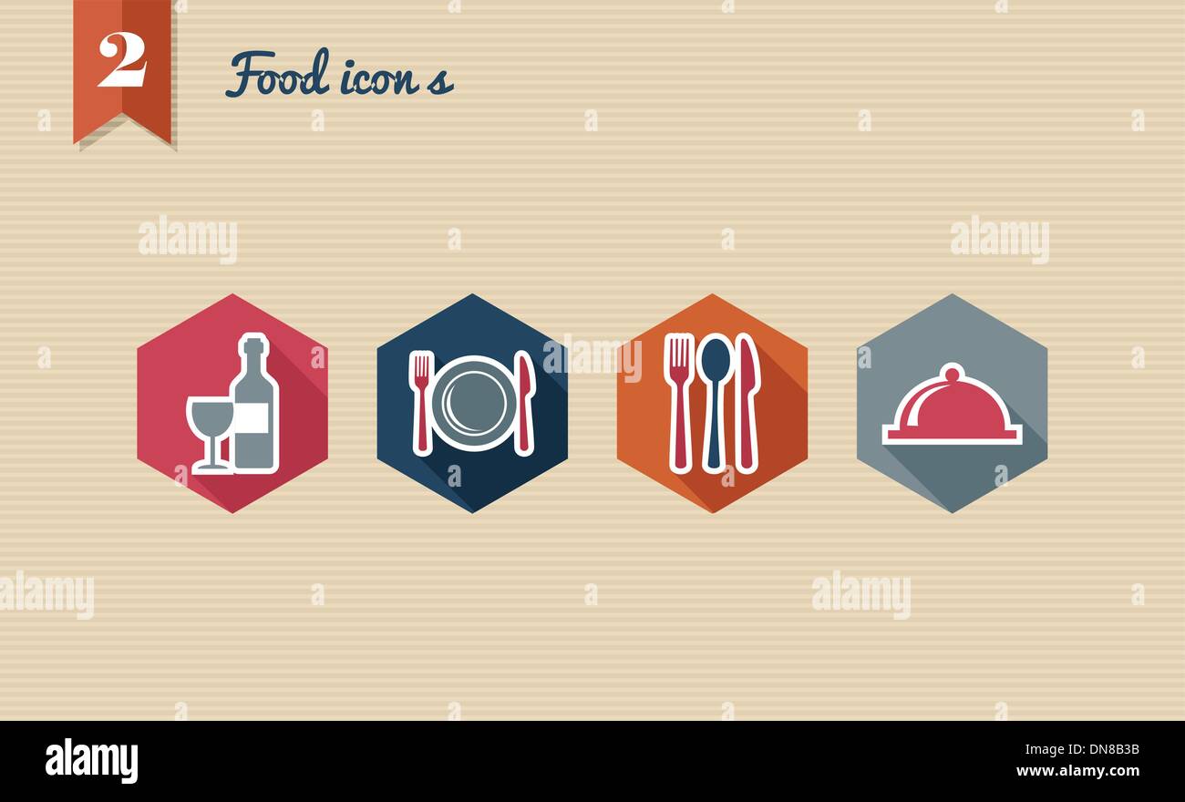 Restaurant food flat icons set. Stock Vector