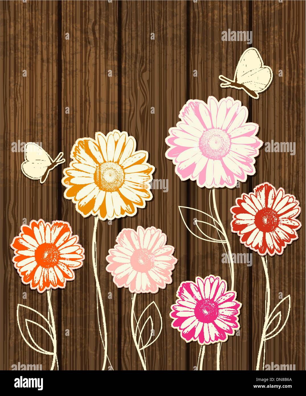 Chamomile and butterflies Stock Vector