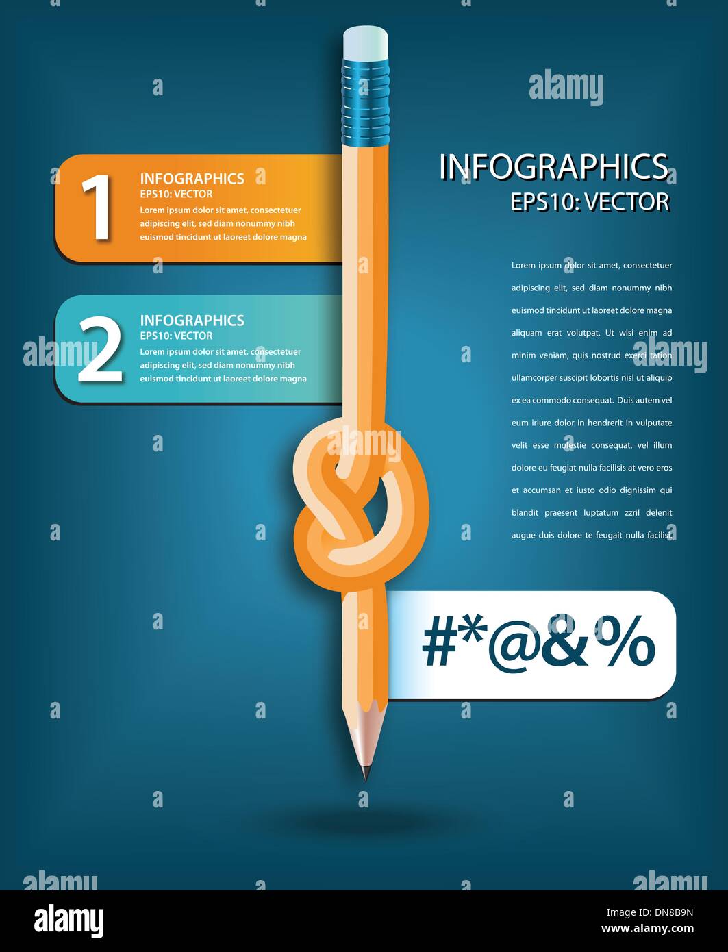 Knotted pencil infographics template Stock Vector