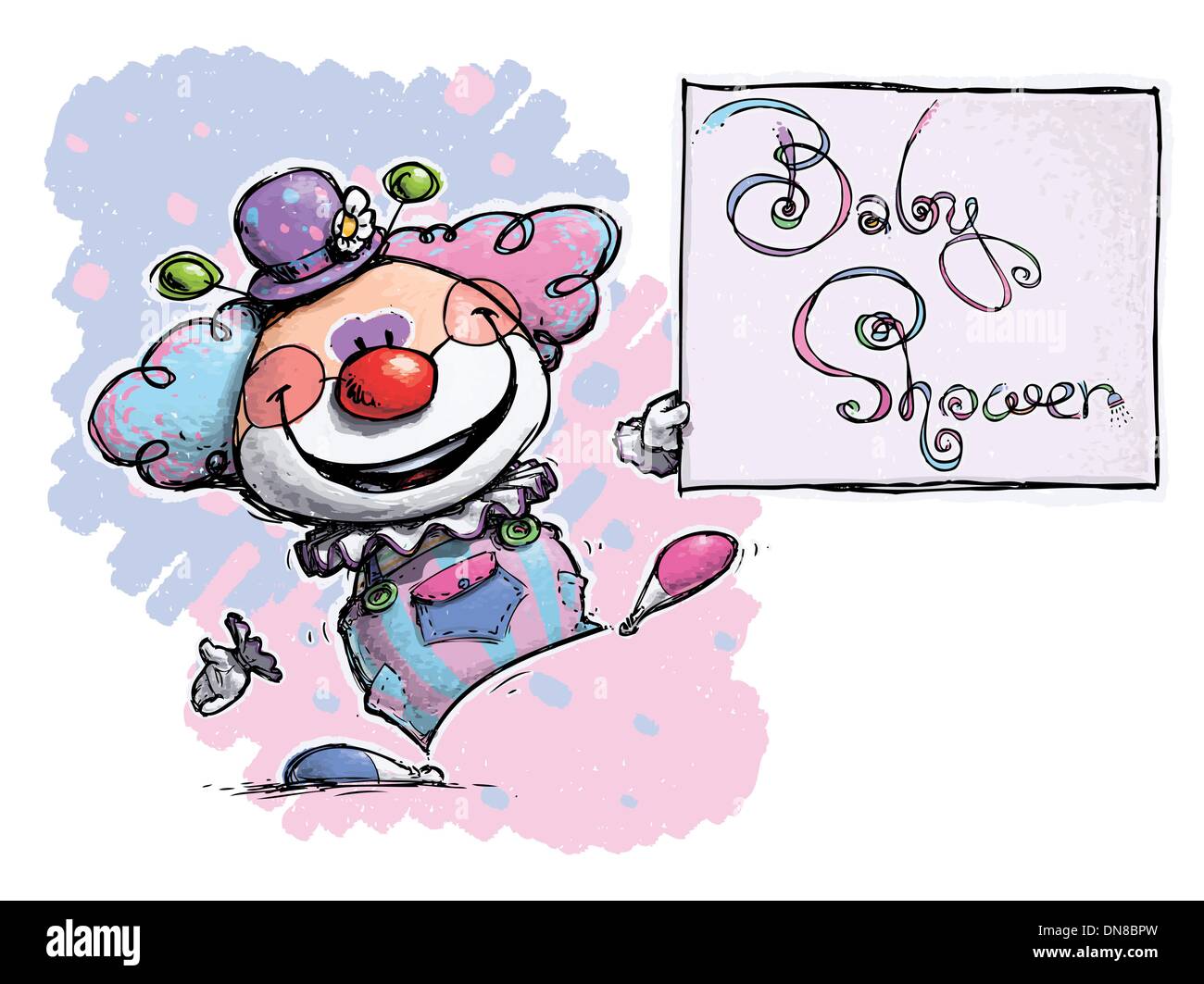 Clown Holding a Baby Shower Card Stock Vector