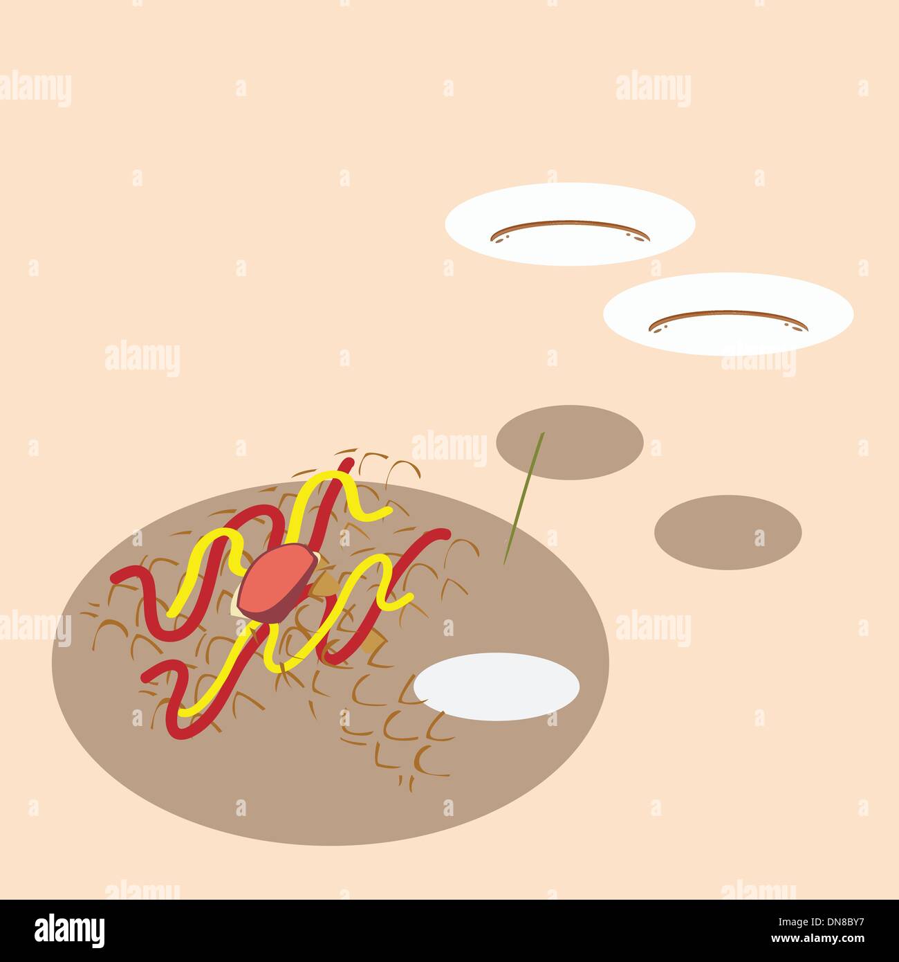 Hot Coffee in Disposable Cup with Hot Dog Waffles Stock Vector
