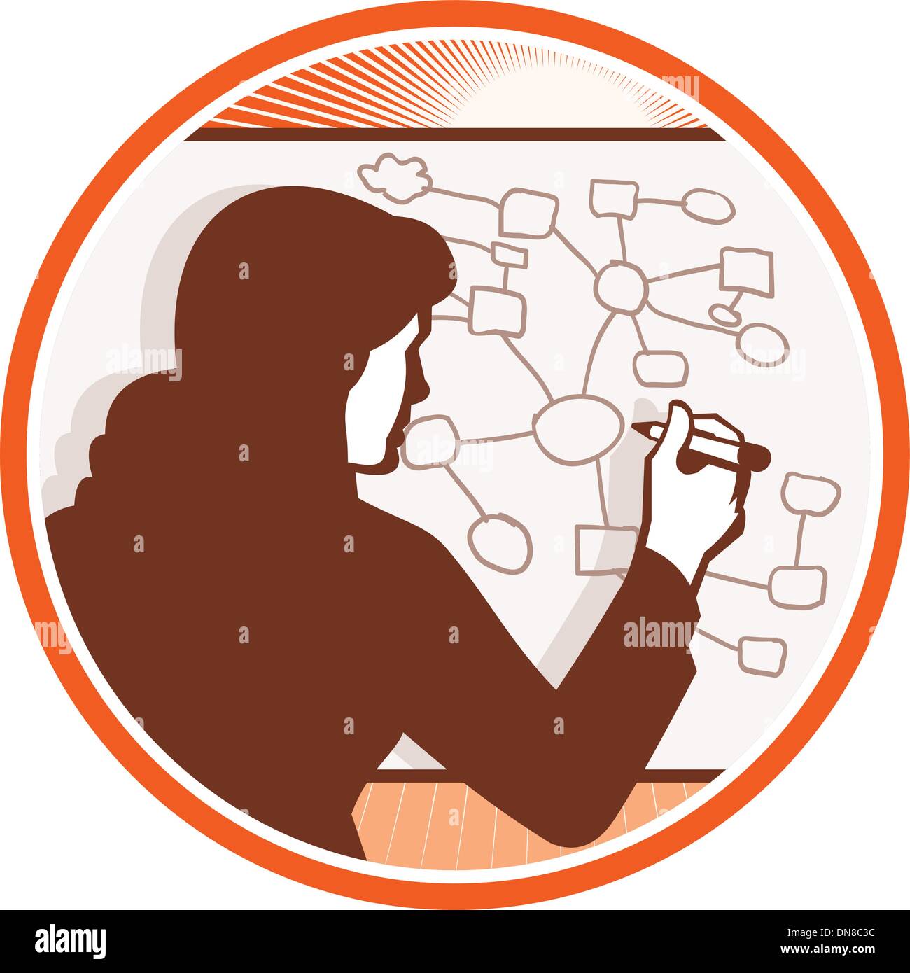 Teacher businesswoman writing mind mapping complex diagram stock vector