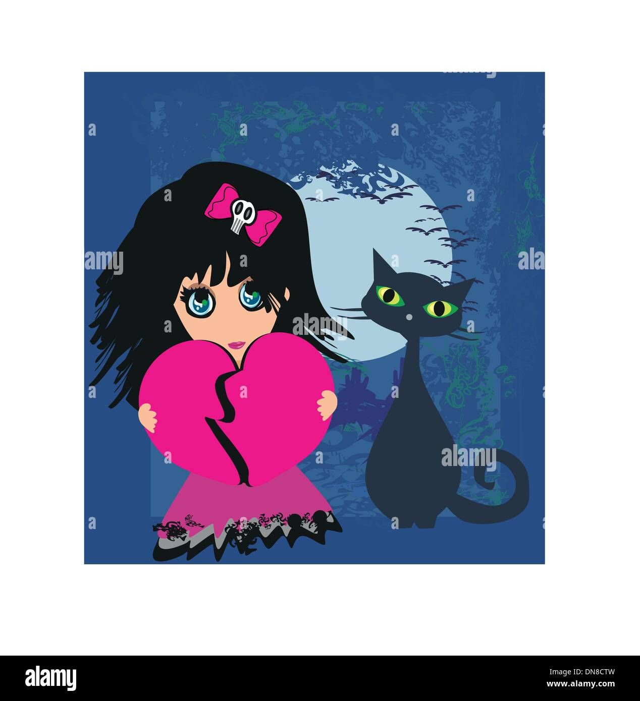 Sad emo girl and her cat. Stock Vector