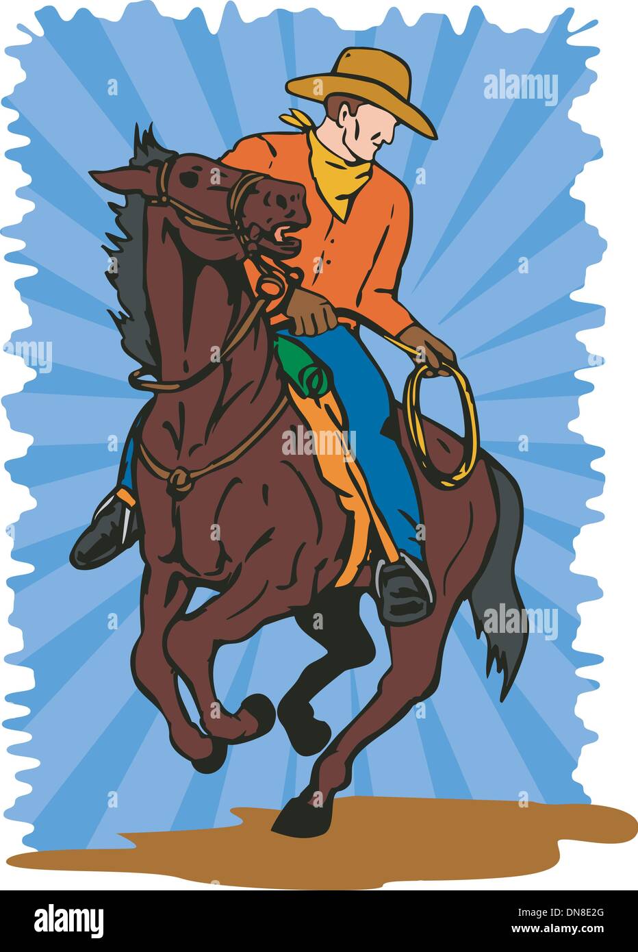Cowboy on Horse with Lasso Stock Vector