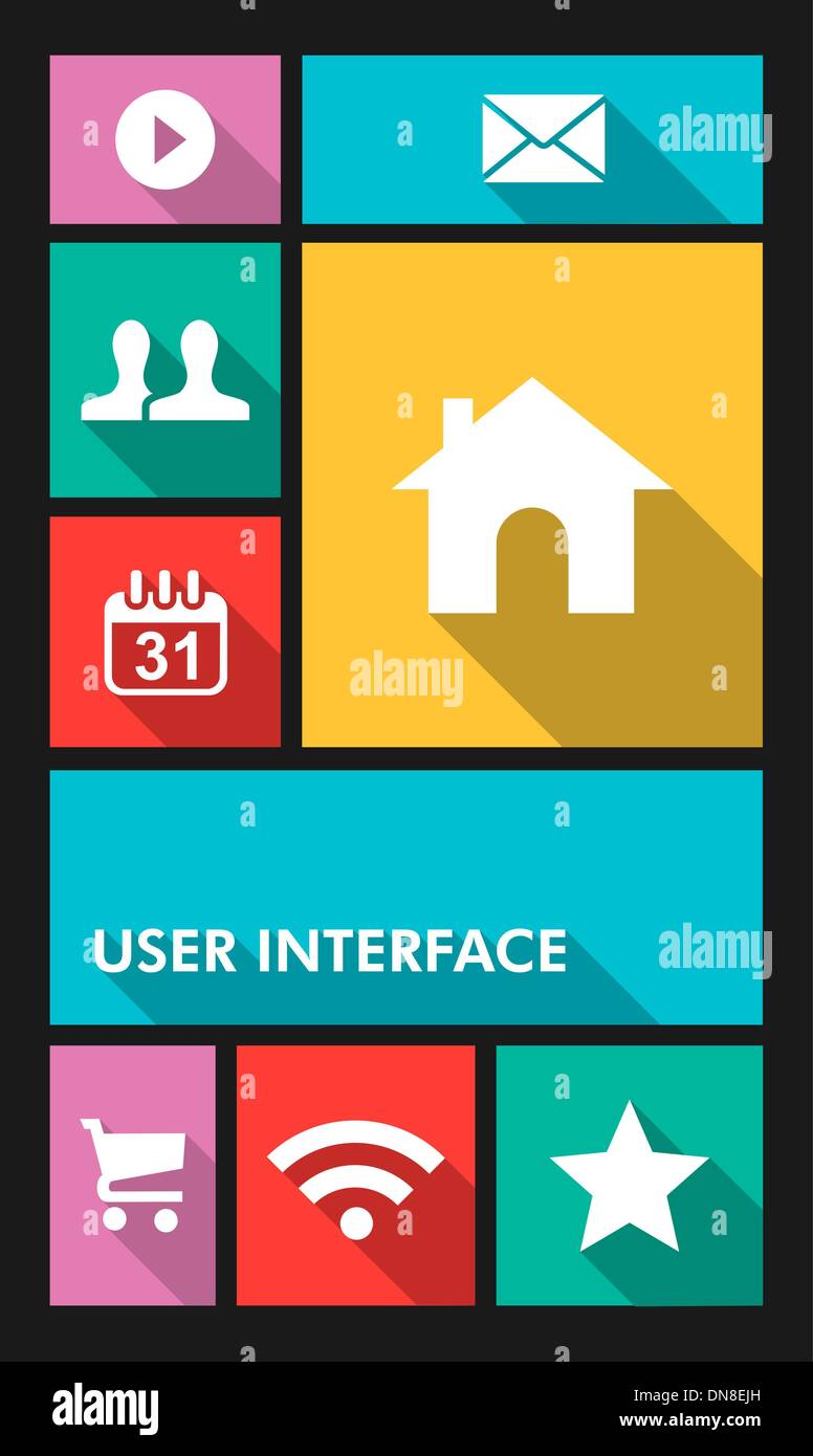 Colorful social media UI apps user interface flat icons. Stock Vector