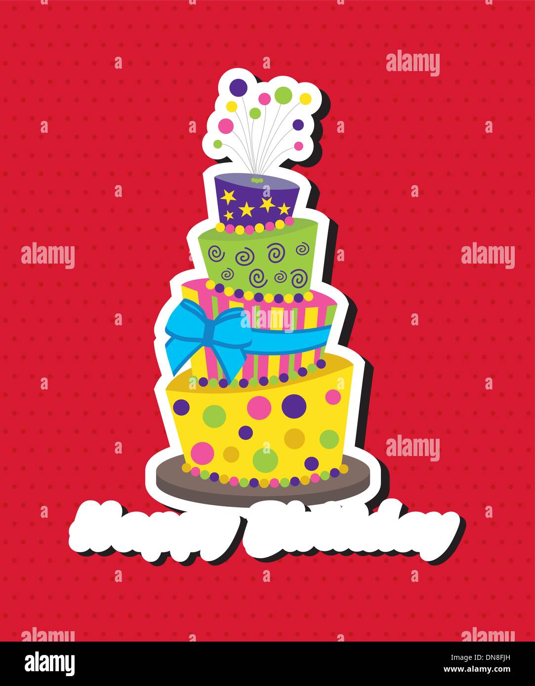 Birthday card with topsy-turvy cake Stock Vector