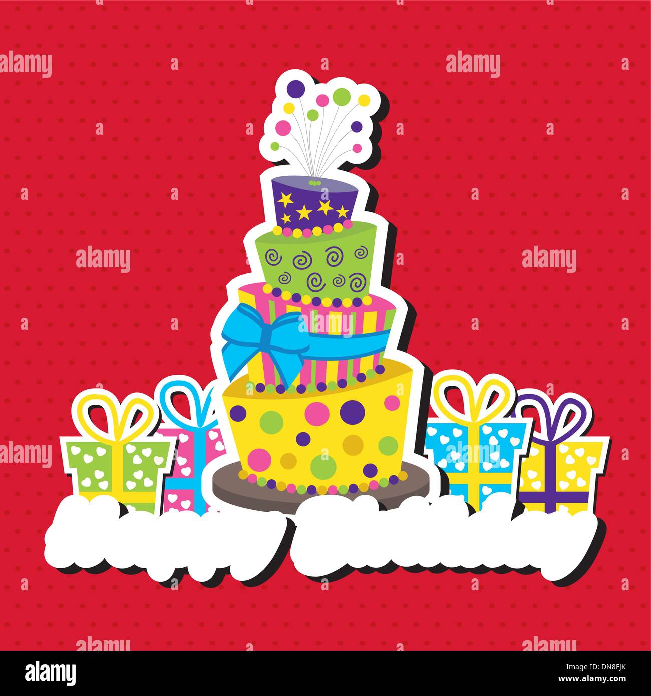 Birthday card with topsy-turvy cake Stock Vector