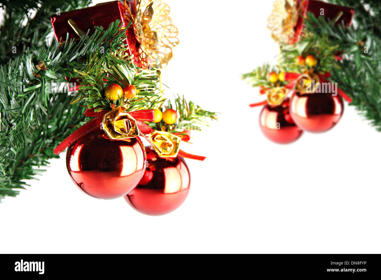 A lot of Red ball hanging on branch of Christmas tree Stock Photo - Alamy