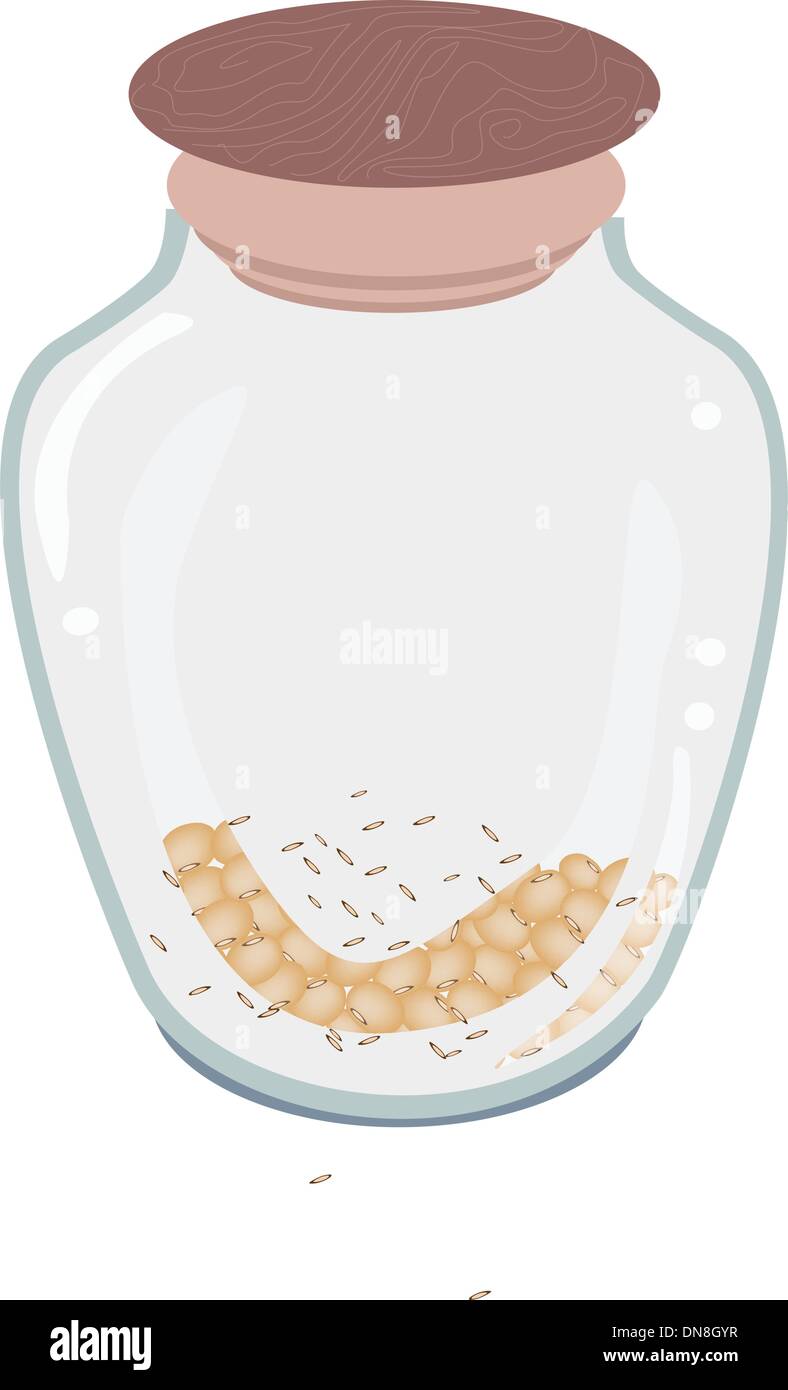 A Lot of Soy Bean in Glass Bottle Stock Vector