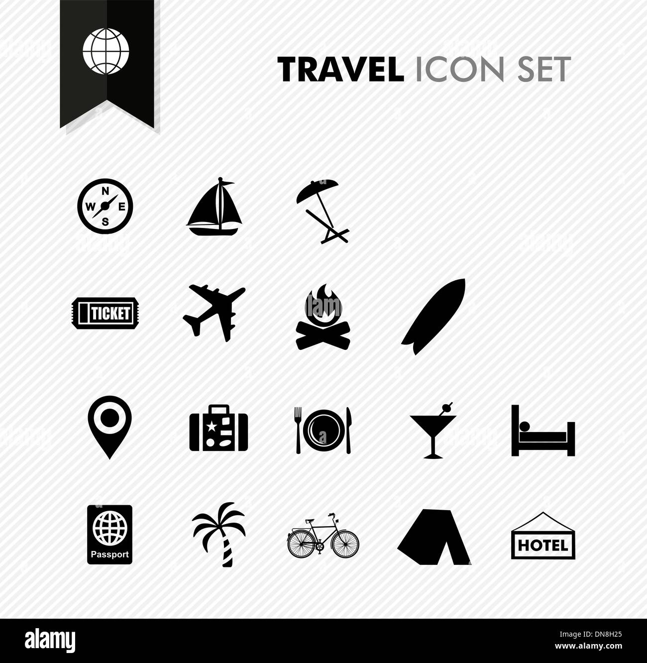 Travel fresh icon set. Stock Vector