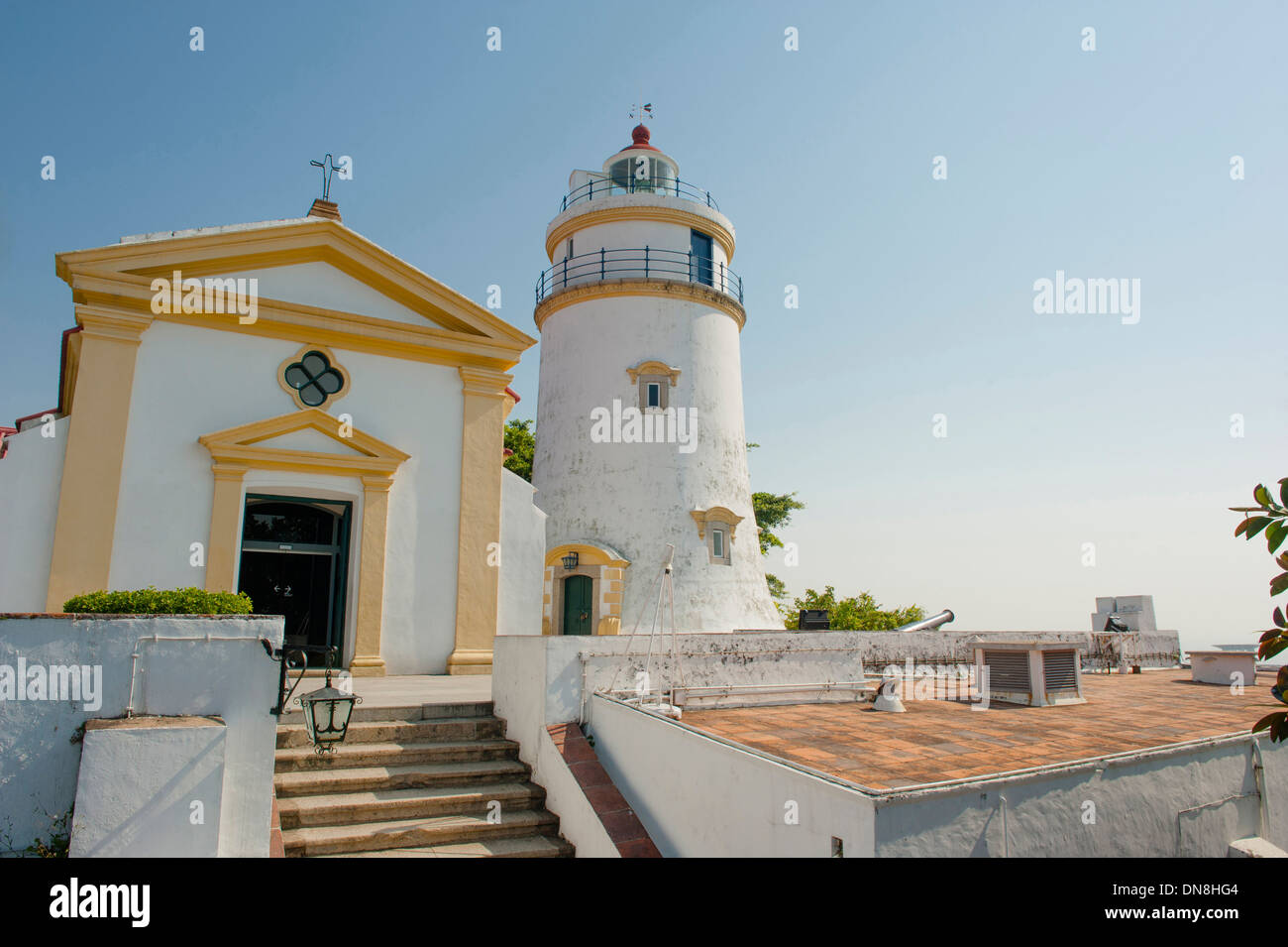 Historic Guia Lighthouse and Chapel on Guia hill at Macau (Macao), SAR of China Stock Photo