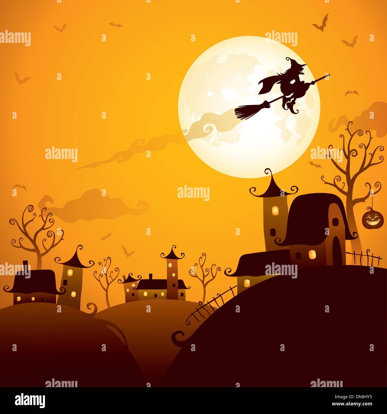 Witch flying over the moon Stock Vector Image & Art - Alamy