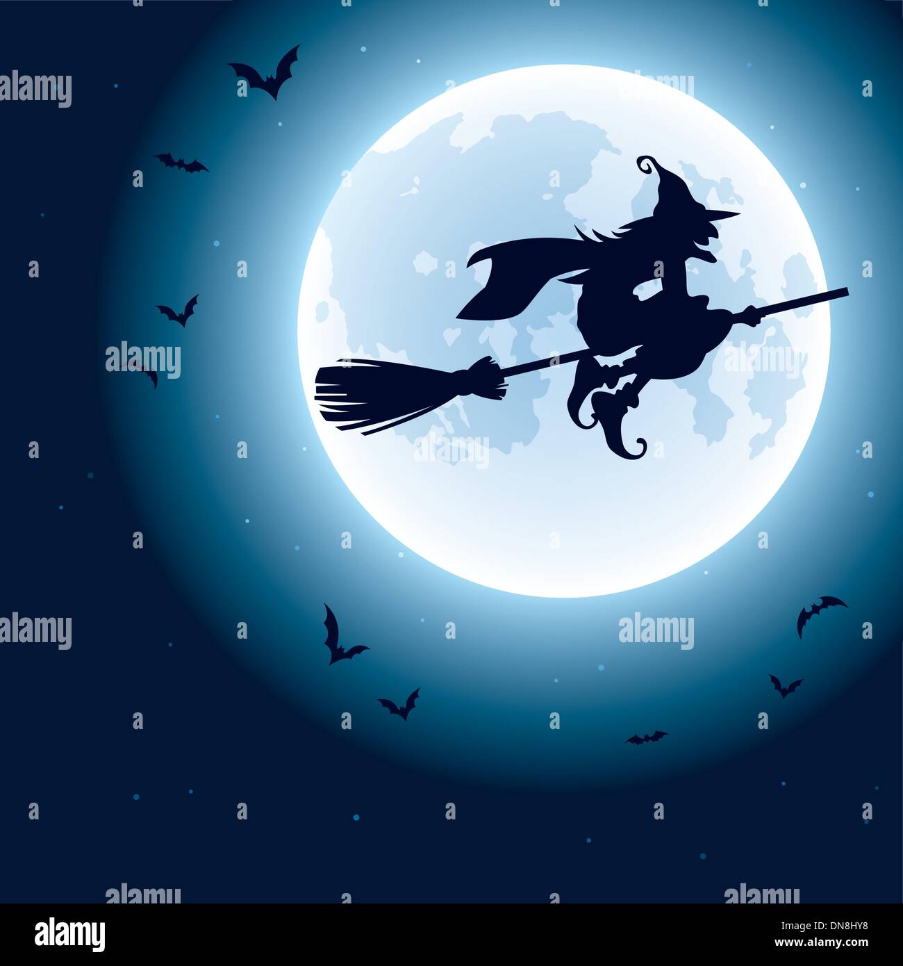 Witch flying over the moon Stock Vector Image & Art - Alamy