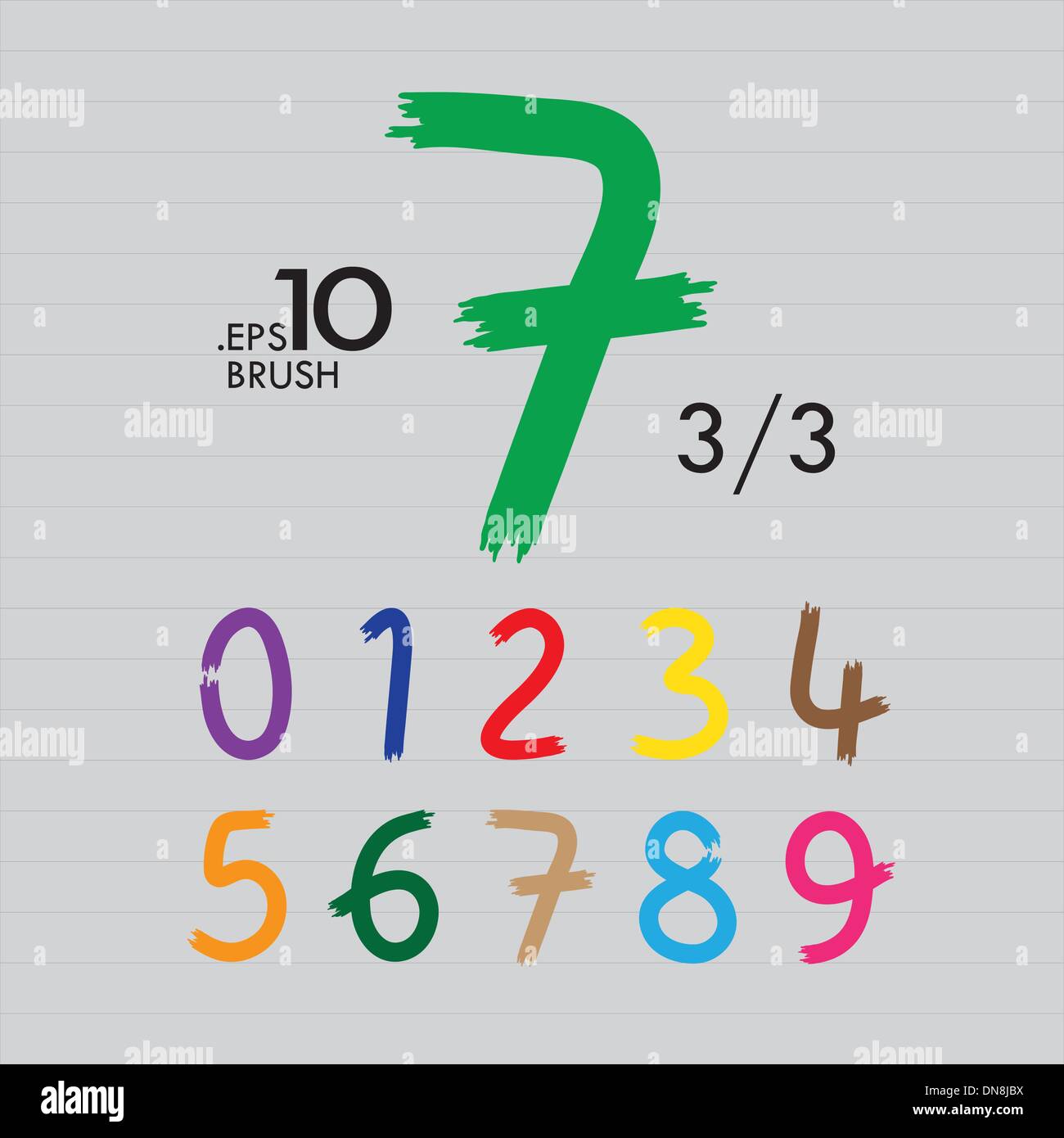 3-3 Set of Brush Vector Numbers 0-9 Editable Stock Vector