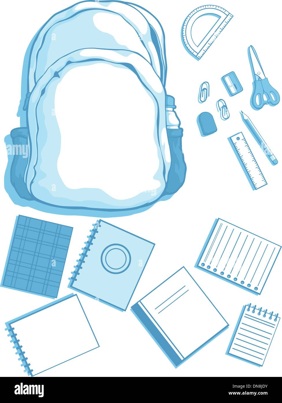 Customizable Vector Kits of School Bag and School Supplies Stock Vector