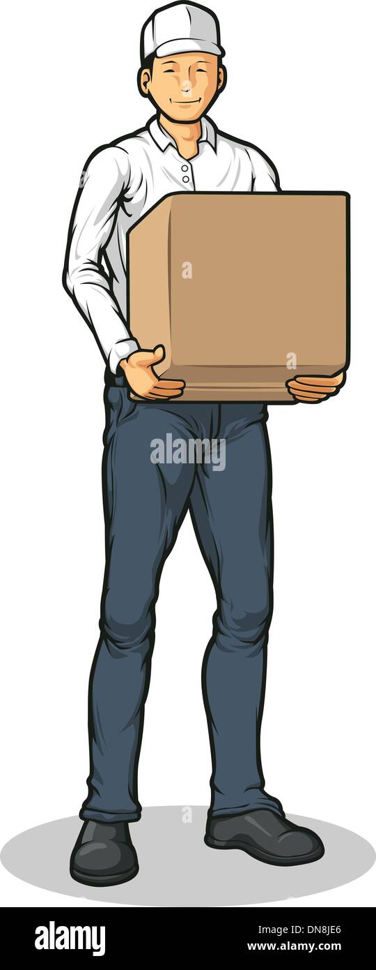 Delivery Man Bringing Carton Box Packet Stock Vector