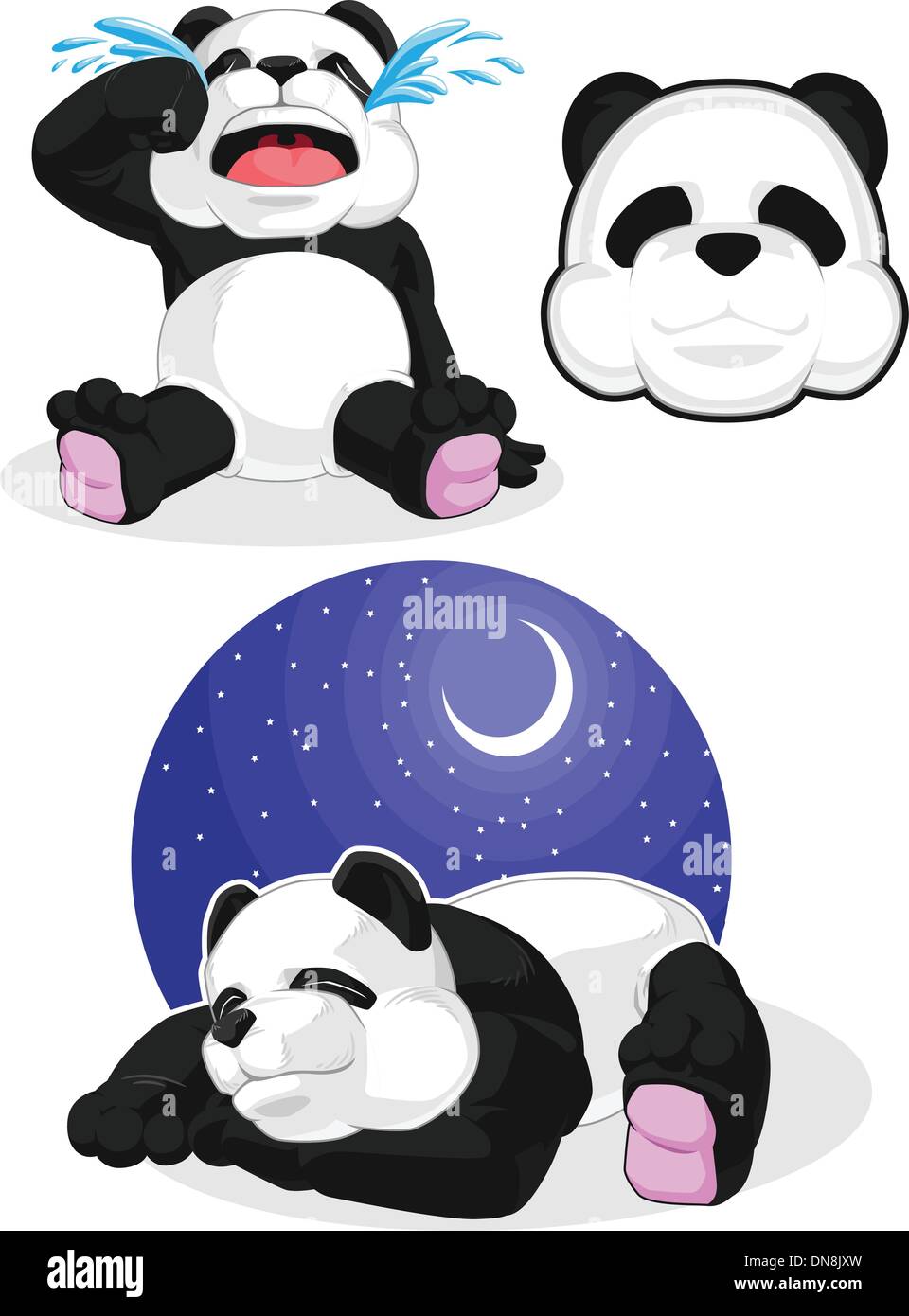 Panda Set 2 - Sleeping, Crying, Panda Head Stock Vector