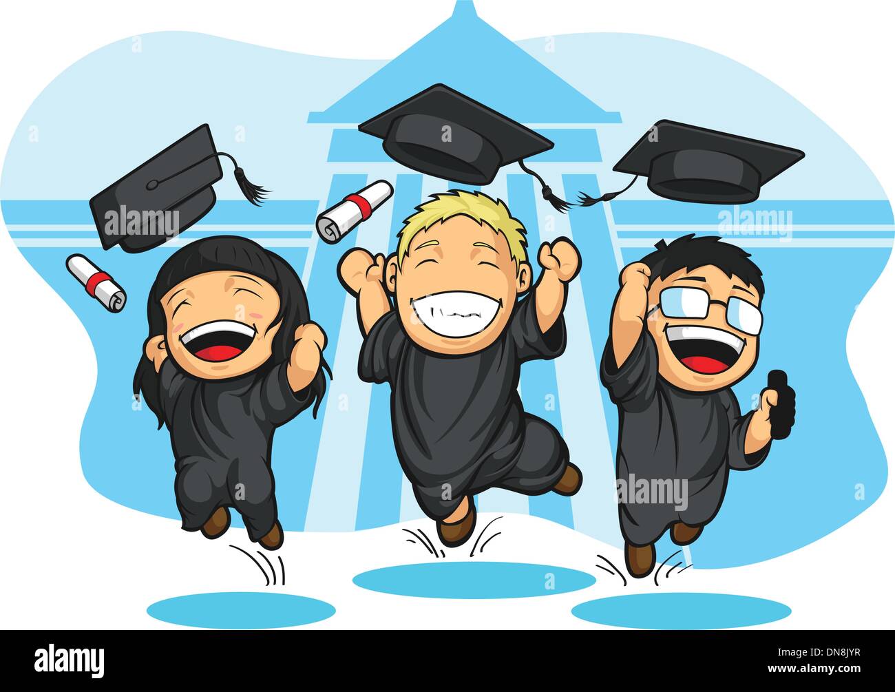 School-College Graduation Cartoon Stock Vector