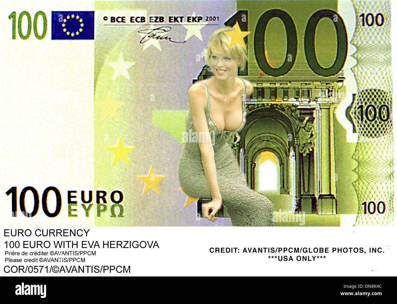 May 3, 1999 - COR/0571     .EURO CURRENCY .100 EURO WITH EVA HERZIGOVA .CREDIT: AVANTIS/PPCM/   1999.         ***USA ONLY*(Credit Image: © Globe Photos/ZUMAPRESS.com) Stock Photo