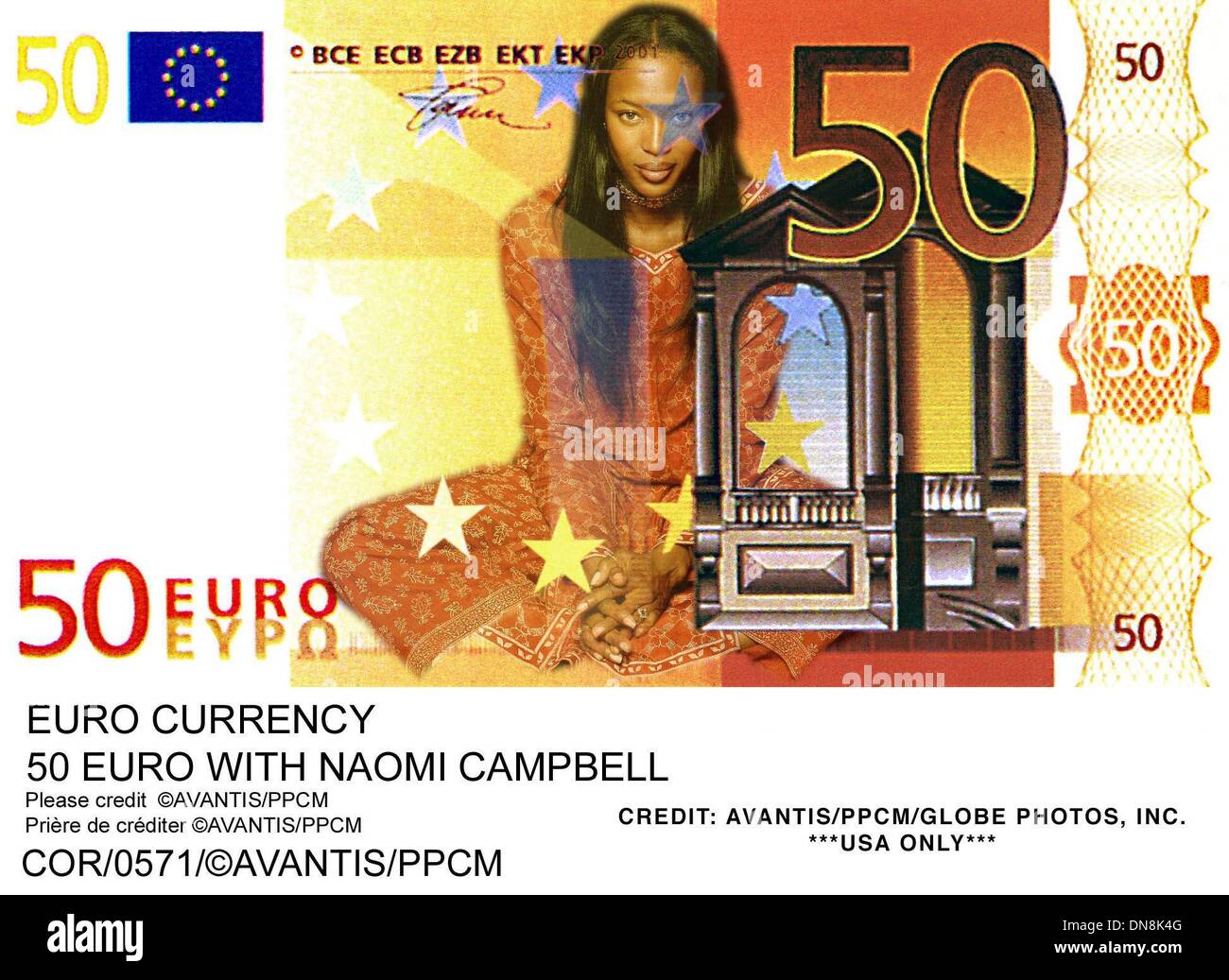 May 3, 1999 - COR/0571      03/05/99.EURO CURRENCY.50 EURO WITH NAOMI CAMPBELL.CREDIT: AVANTIS/PPCM/   1999.             ***USA ONLY*(Credit Image: © Globe Photos/ZUMAPRESS.com) Stock Photo