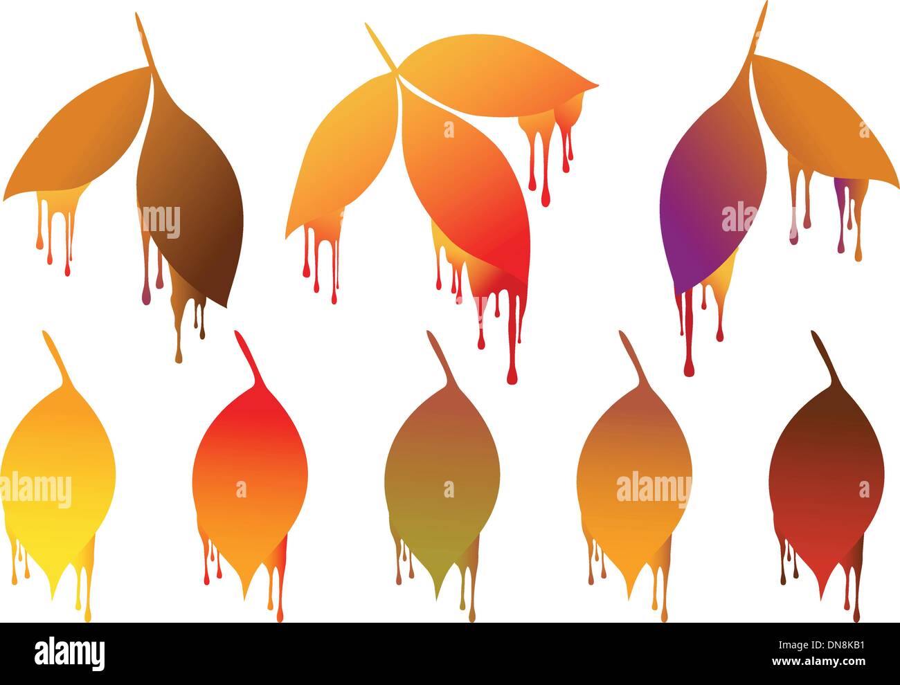 autumn leaves with paint drops, vector set Stock Vector