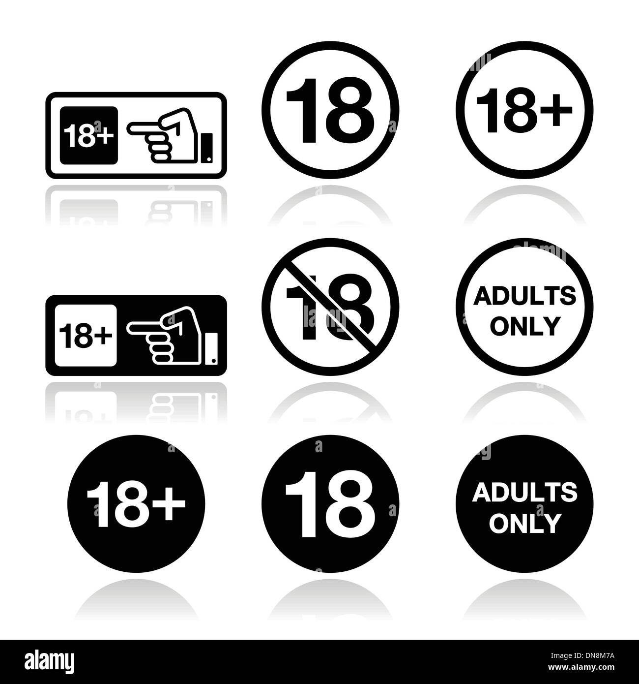 Under 18, adults only warning sign Stock Vector
