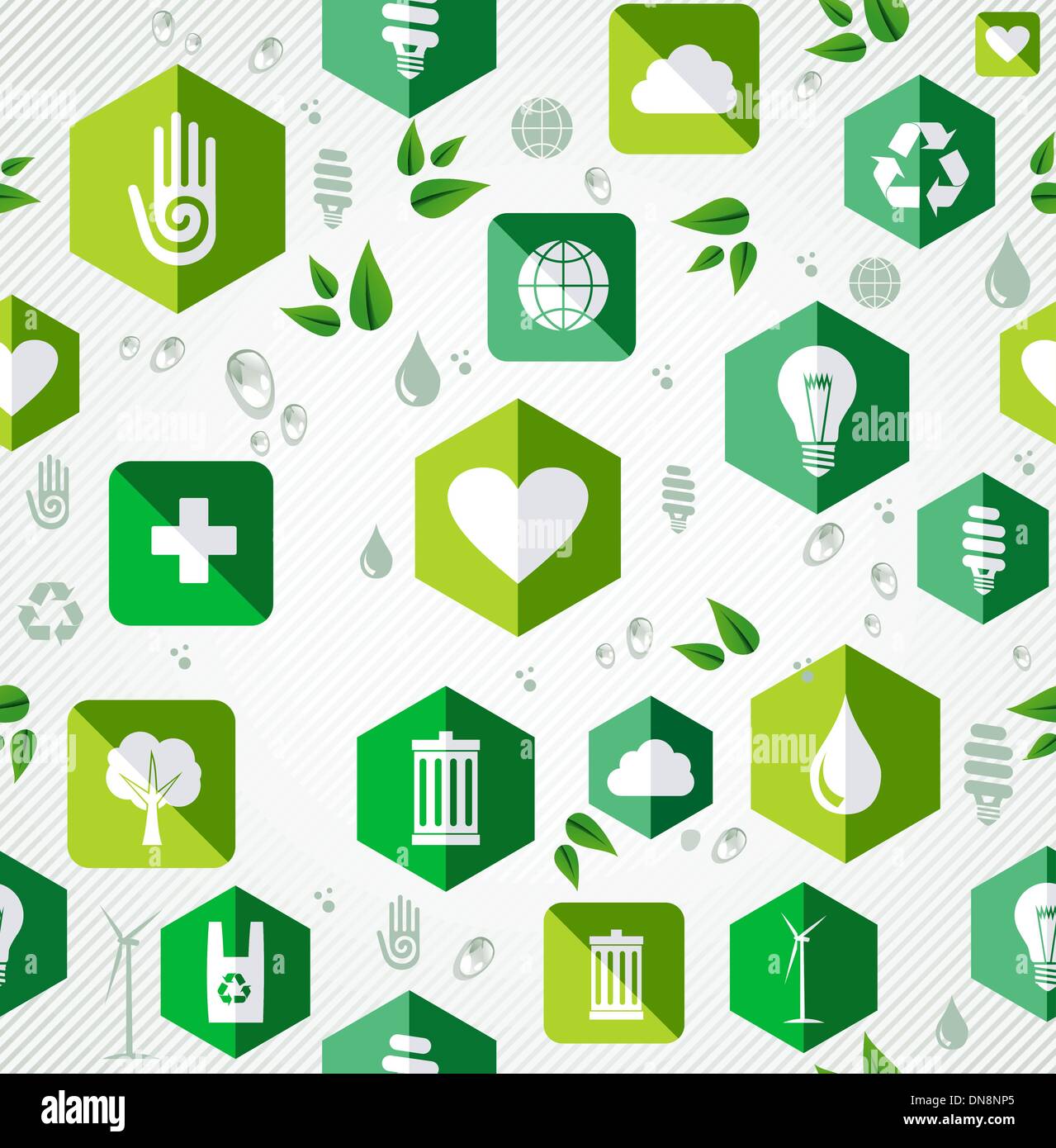 Green flat icons seamless pattern. Stock Vector