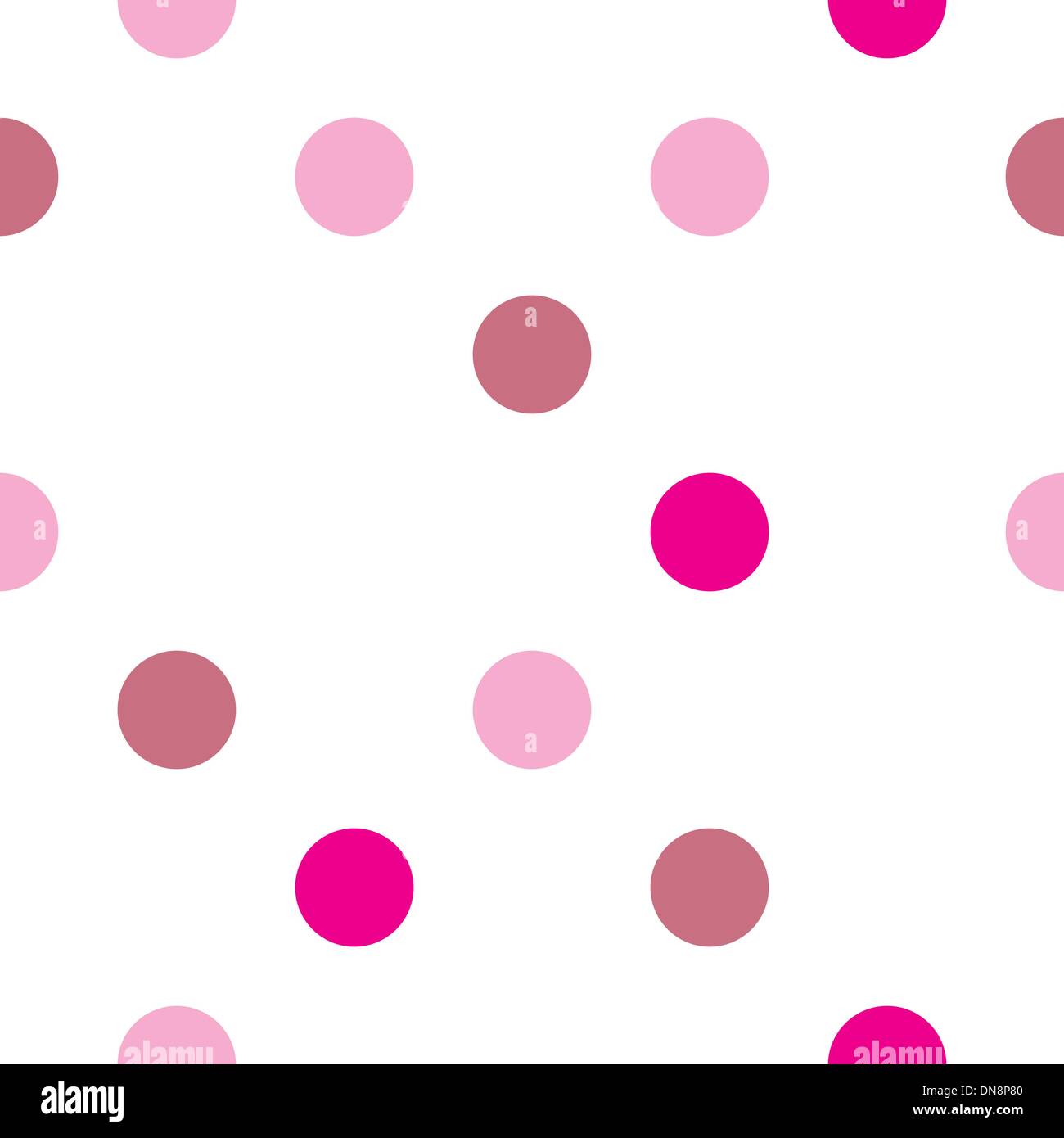 Seamless vector pattern, texture or background with colorful pink and hot red polka dots on white background. Stock Vector
