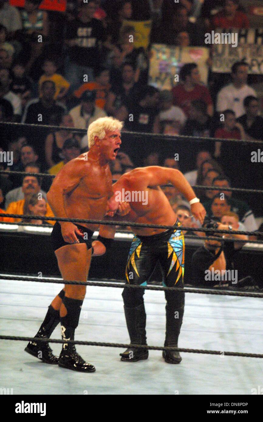 Jan. 1, 1980 - K25971JBB WWE SUMMERSLAM.NASSAU COLISEUM, NY 08/25/02. JOHN BARRETT/   2002.RIC FLAIR.VS.CHRIS JERICHO(Credit Image: © Globe Photos/ZUMAPRESS.com) Stock Photo