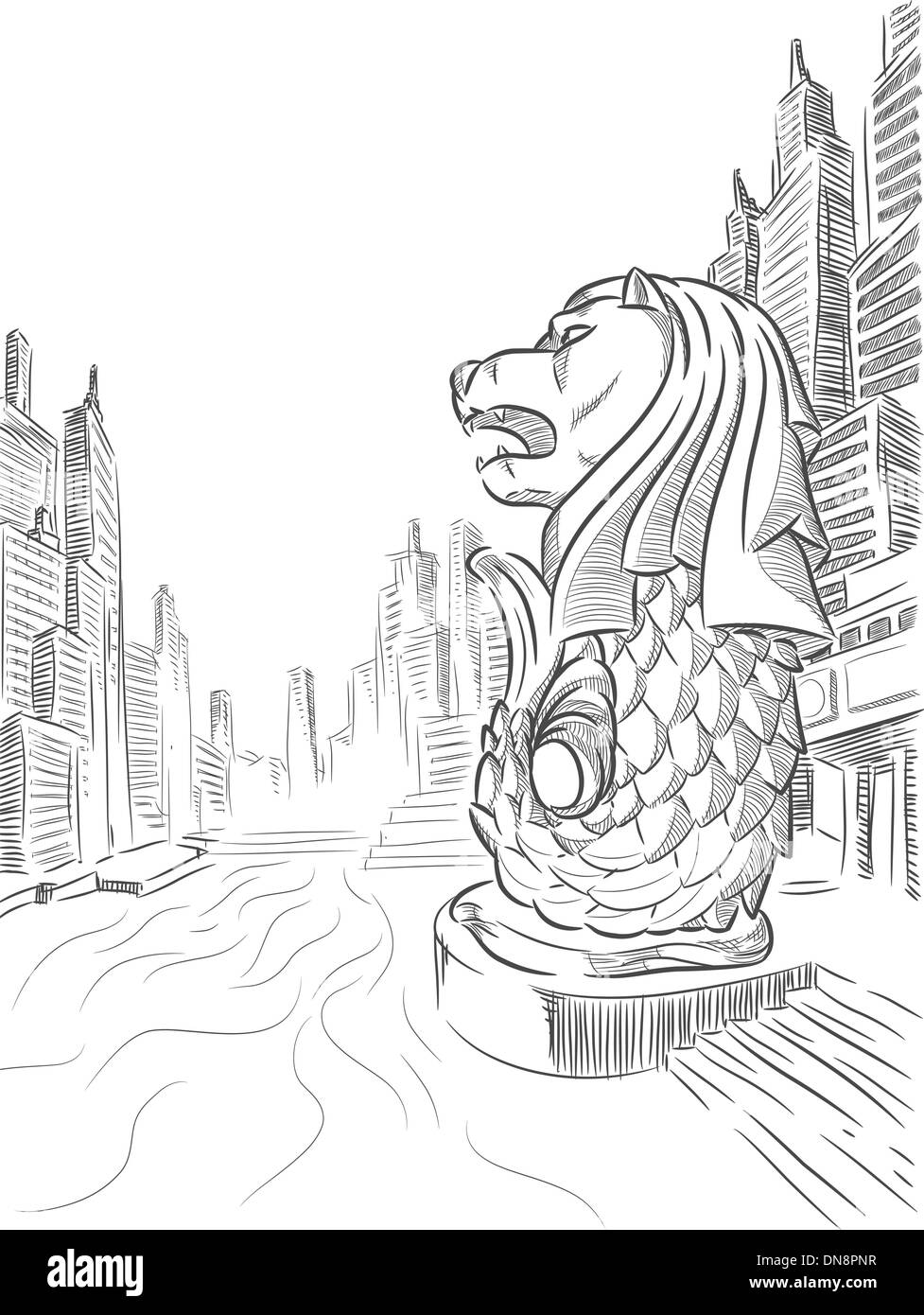 Merlion Singapore in swirls - ChloARTe - Drawings & Illustration, Places &  Travel, Asia, Singapore - ArtPal