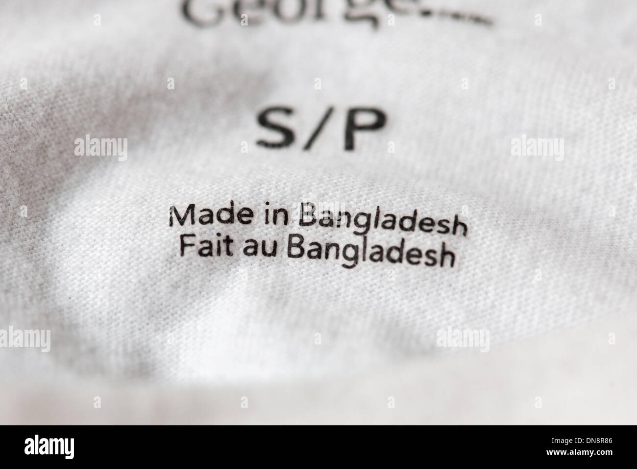 A white tshirt, made in Bangladesh Stock Photo Alamy