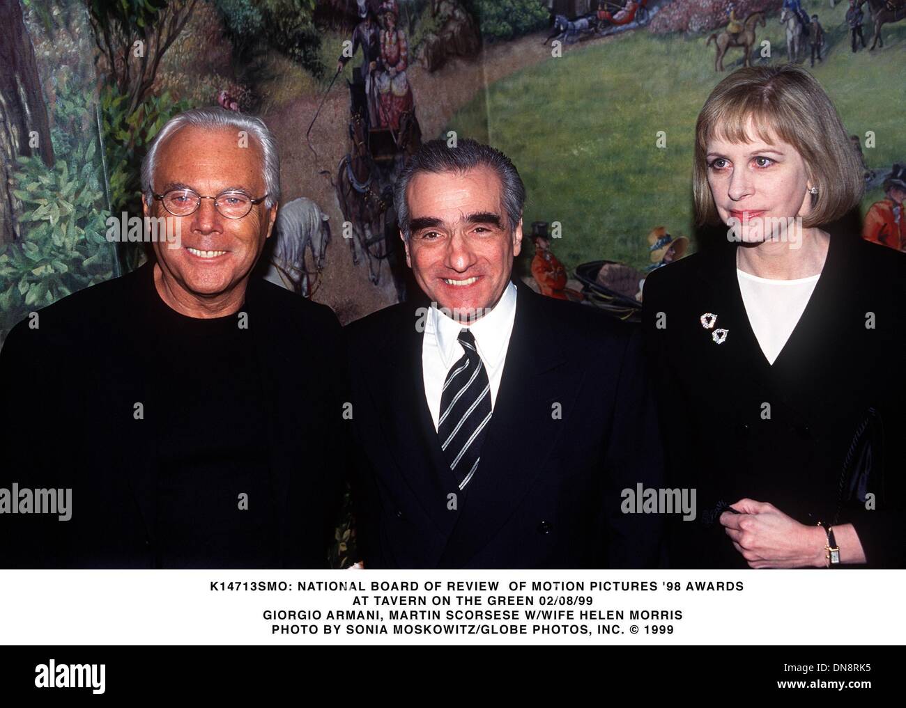 Feb. 8, 1999 - K14713SMO       02/08/99.NATIONAL BOARD OF REVIEW OF MOTION PICTURES '98 AWARDS AT TAVERN ON THE GREEN.GIORGIO ARMANI, MARTIN SCORSESE W/WIFE HELEN MORRIS.. SONIA MOSKOWITZ/   1999(Credit Image: © Globe Photos/ZUMAPRESS.com) Stock Photo