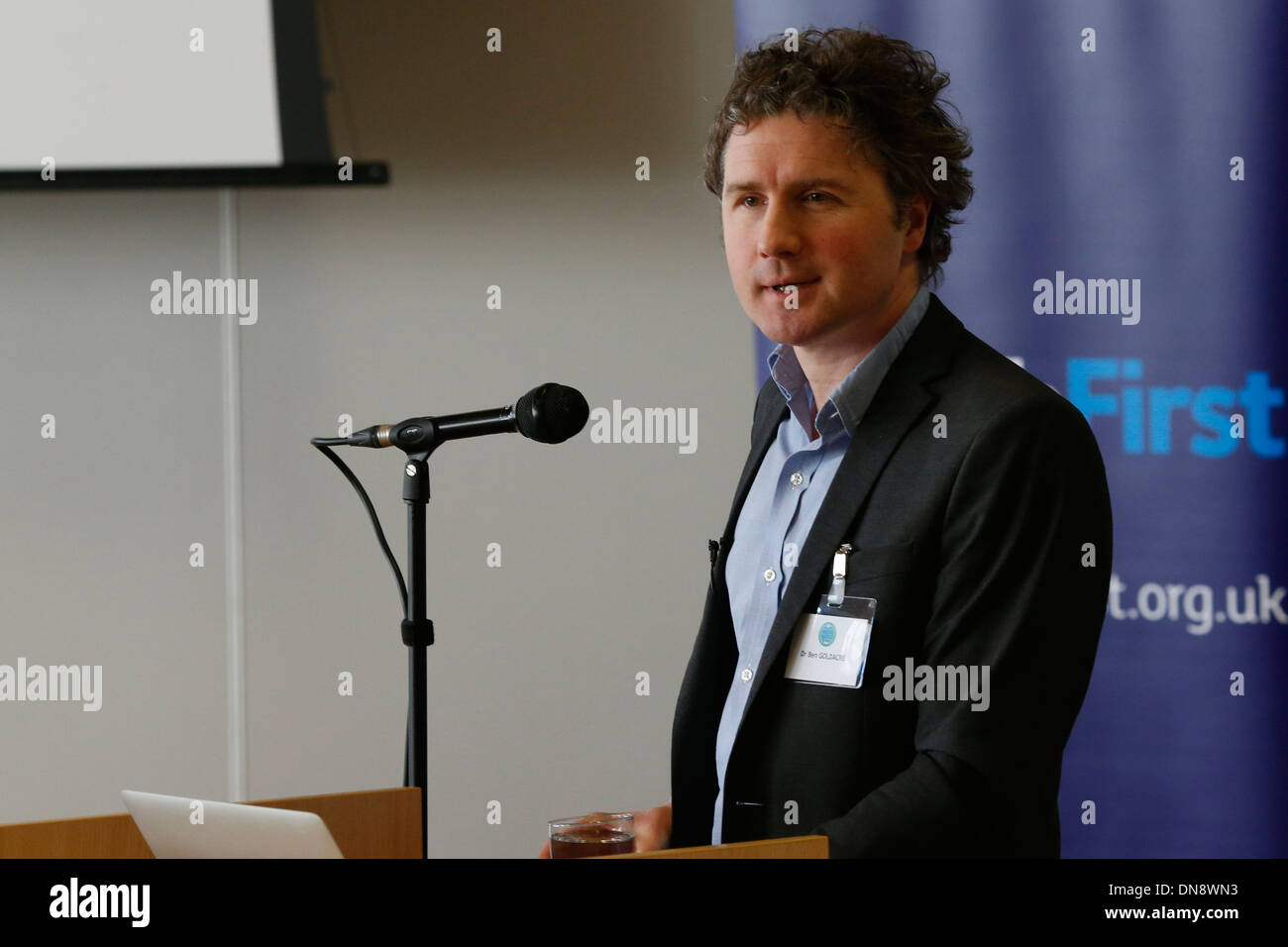 Dr Ben Goldacre gives a speech on building evidence into education at Bethnal Green Academy in London Britain 14 March 2013. Stock Photo