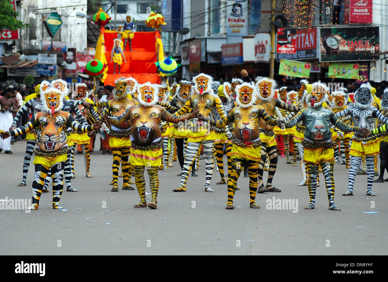 pulikkali or tiger dance performers from the streets of thrissur