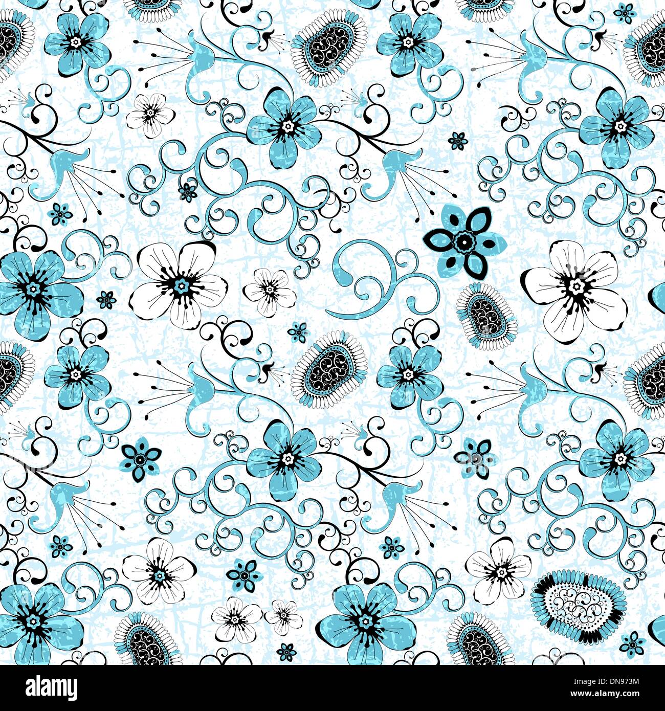 Seamless white grunge floral pattern Stock Vector