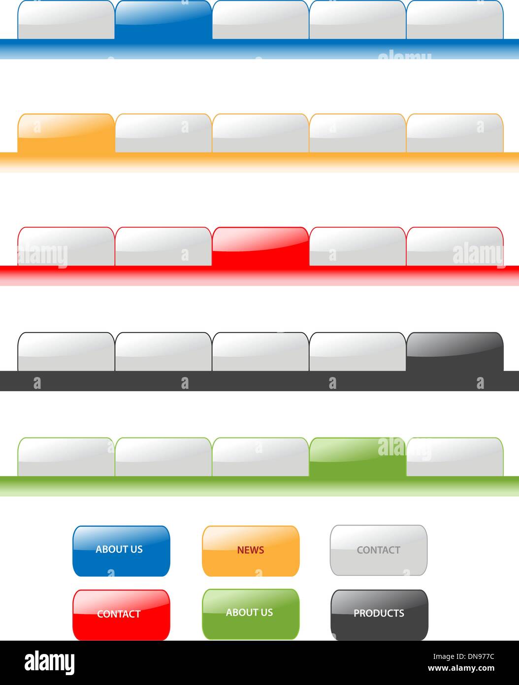 Set of vector modern navigation tabs aqua style web 2.0. Differe Stock