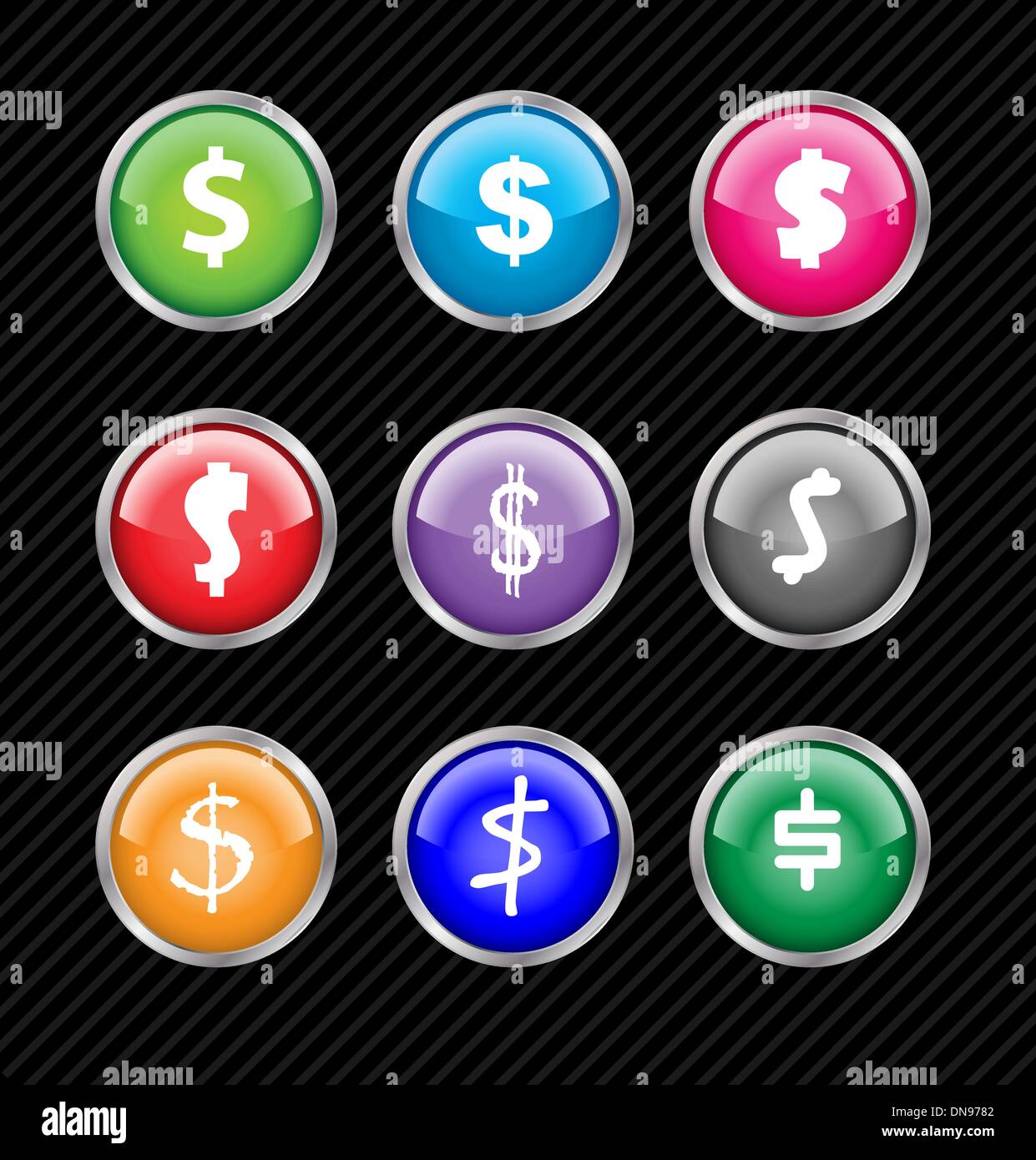 Set of vector buttons with different variations of dollar sign s Stock Vector