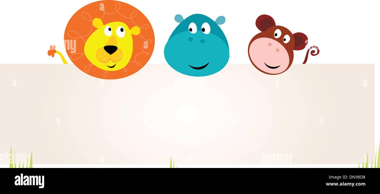 Cute three safari animals holding blank sign for your message Stock ...