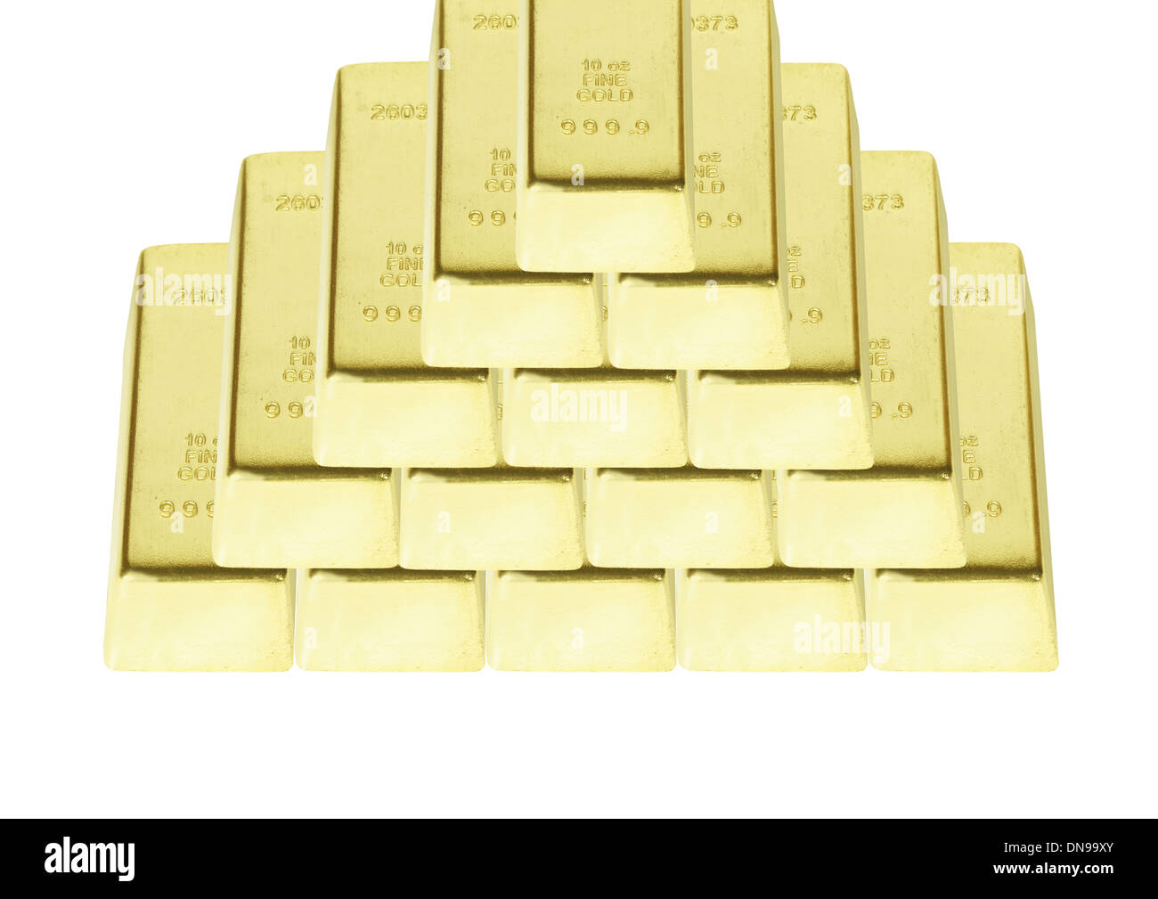 the pyramid from bars of gold on white background Stock Photo