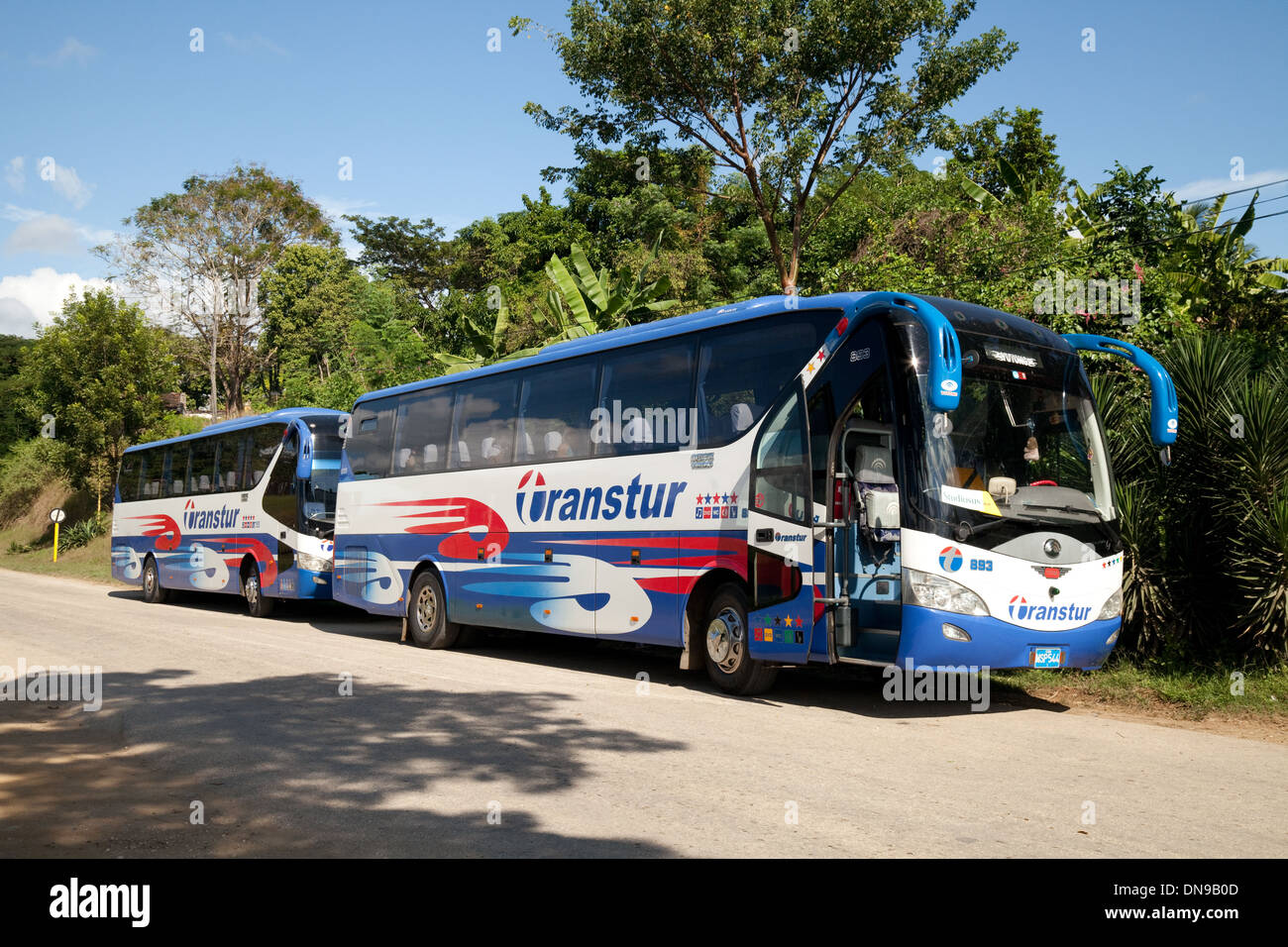 Two Transtur Coaches, a travel tour operator in Cuba, Caribbean, Latin America Stock Photo