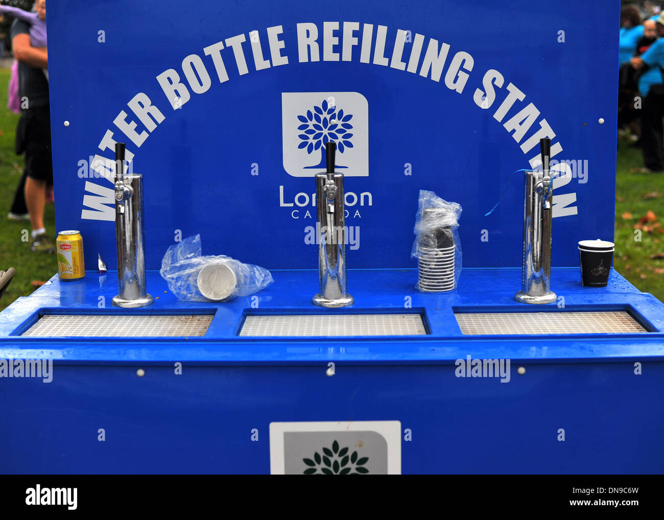 A water bottle refill station at a charity run event Stock Photo Alamy
