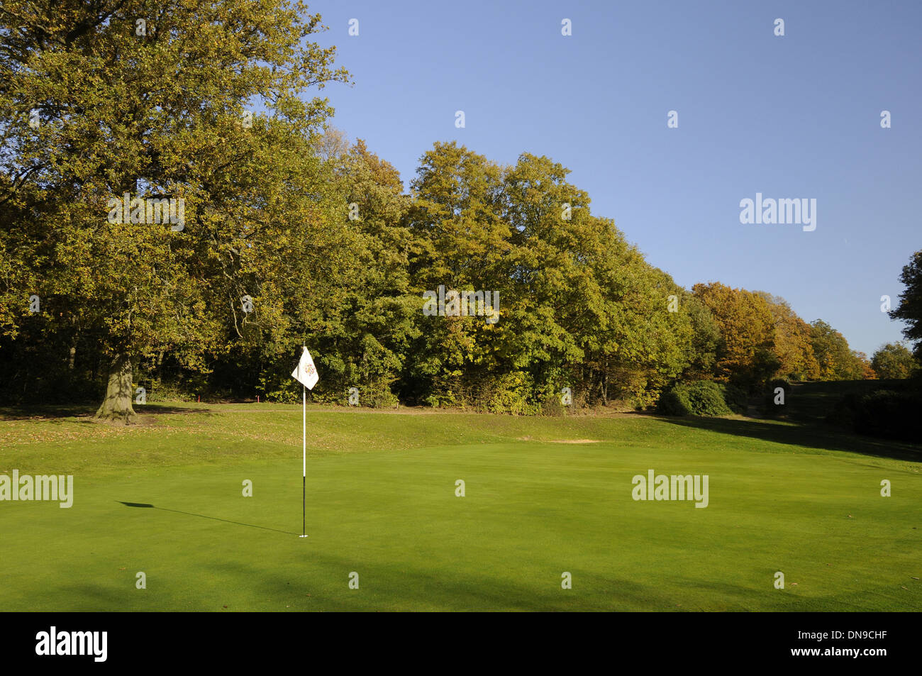 Sundridge Park Golf Club - View of the Green on the 5th Hole on the West Course with colourful Autumn Trees Bromley Kent England Stock Photo